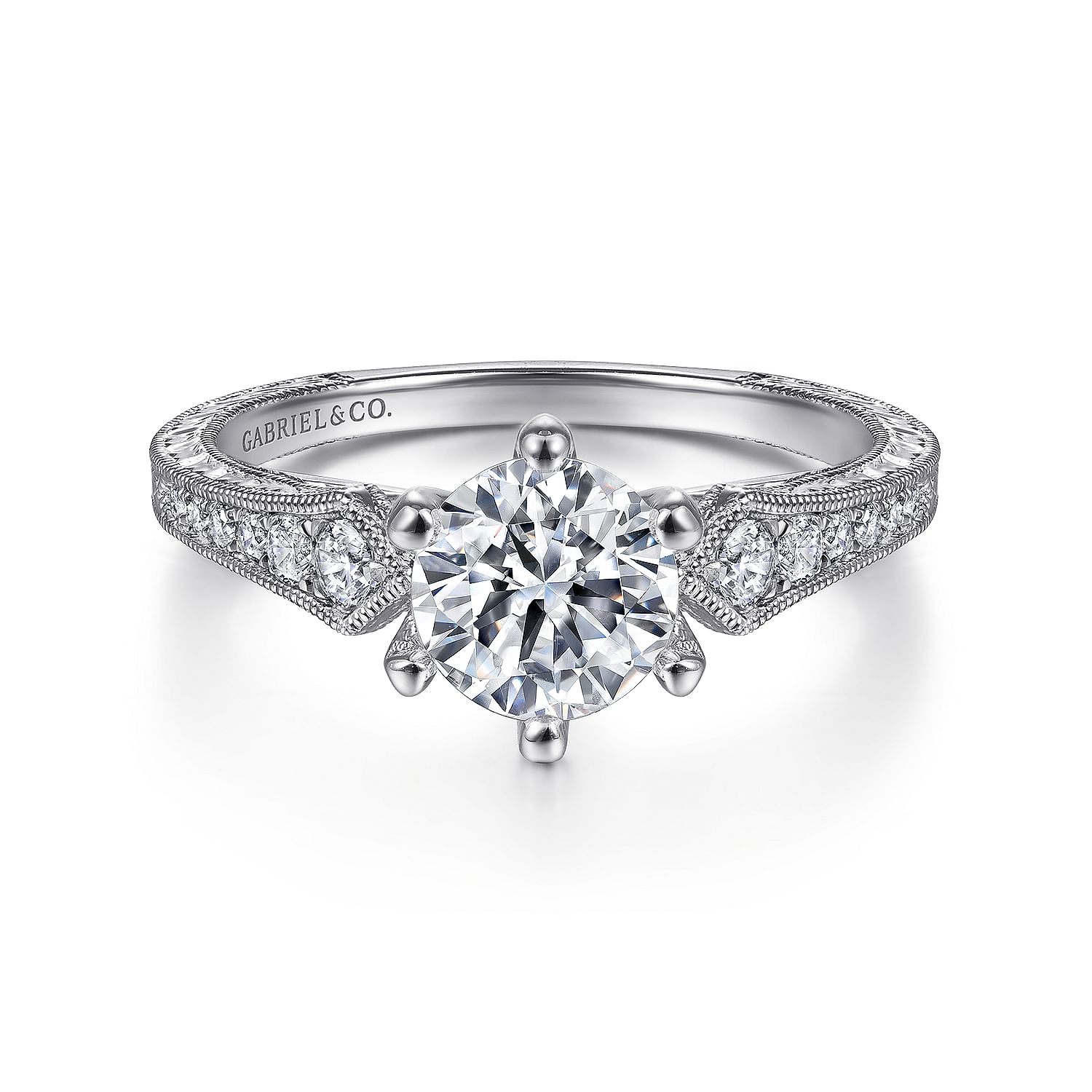 Gabriel - 14K White Gold Round Diamond Engagement Ring