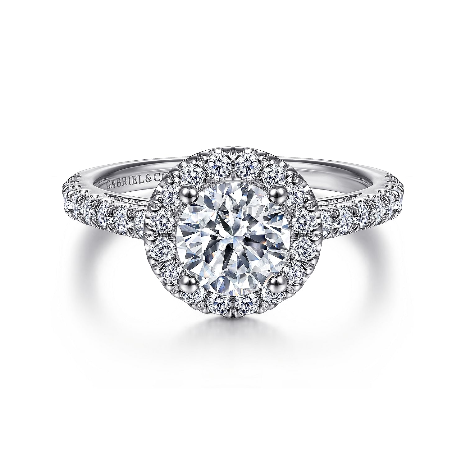 Gabriel - 14K White Gold Round Halo Diamond Engagement Ring