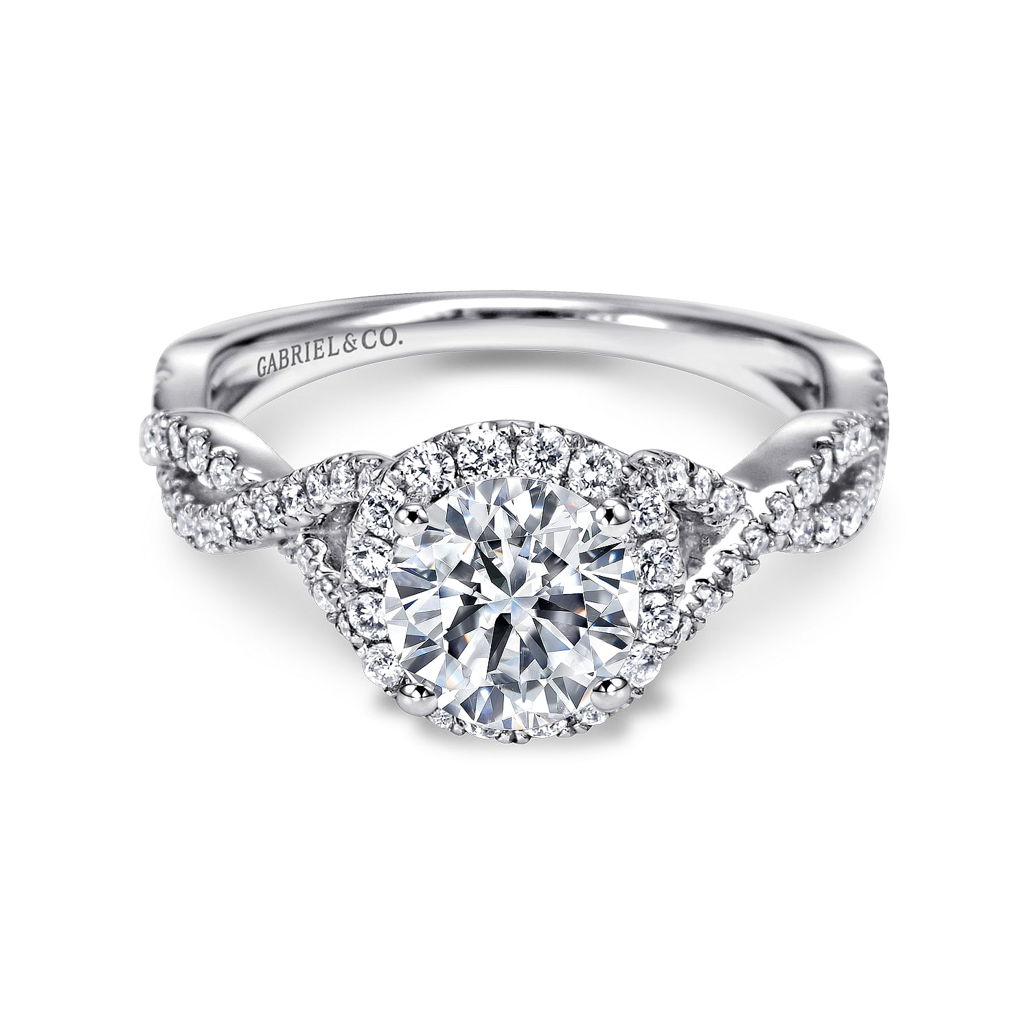 Gabriel - 14K White Gold Round Halo Diamond Engagement Ring