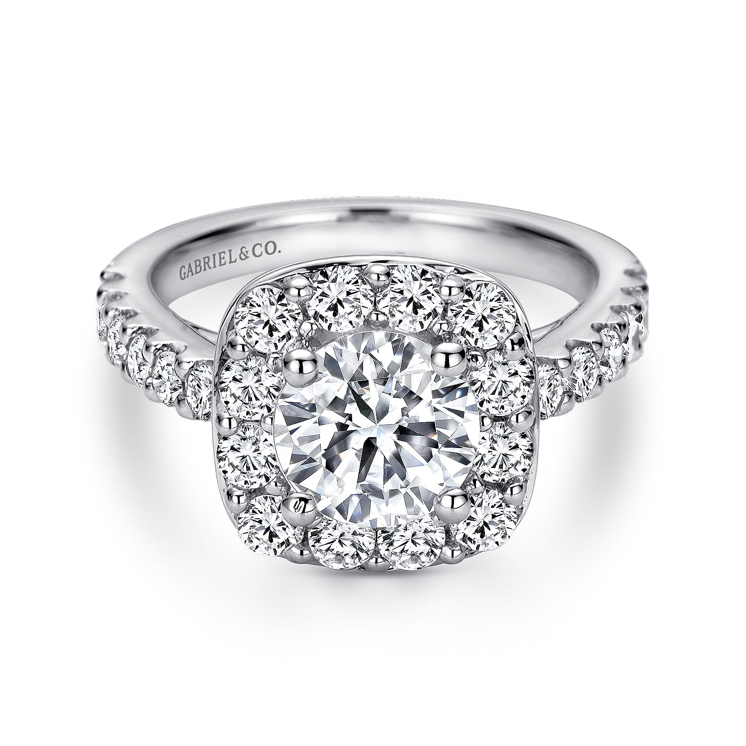 Gabriel - 14K White Gold Round Halo Diamond Engagement Ring