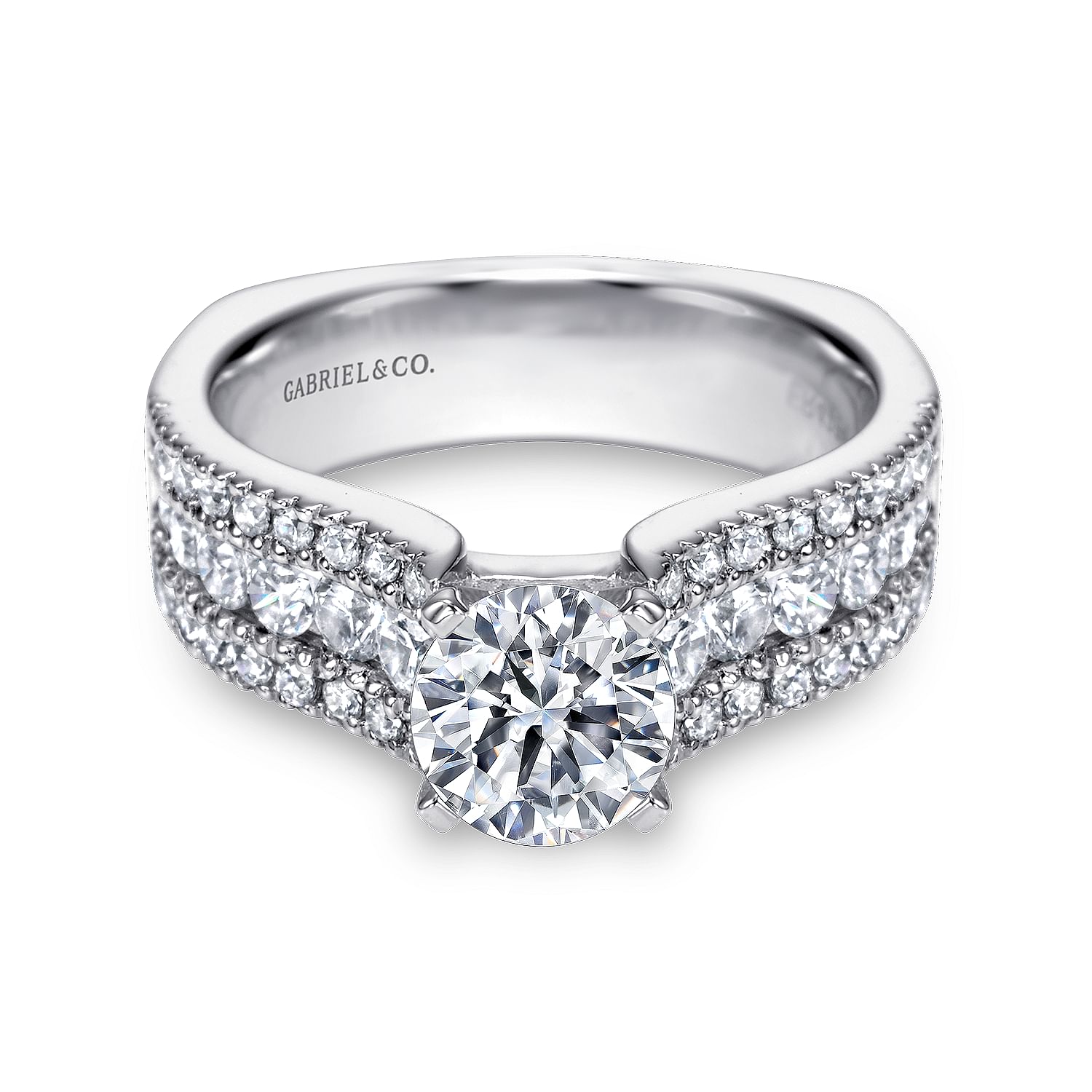 Gabriel - 14K White Gold Round Wide Band Diamond Engagement Ring