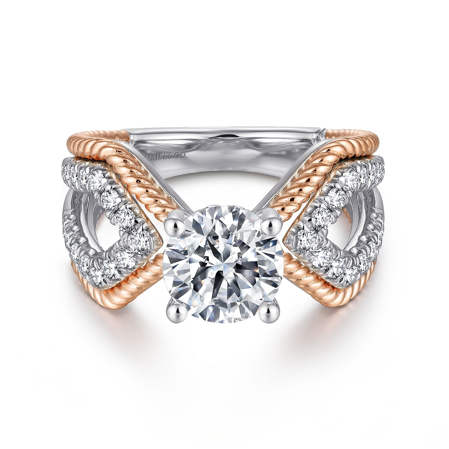 Gabriel - 14K White-Rose Gold Round Diamond Engagement Ring