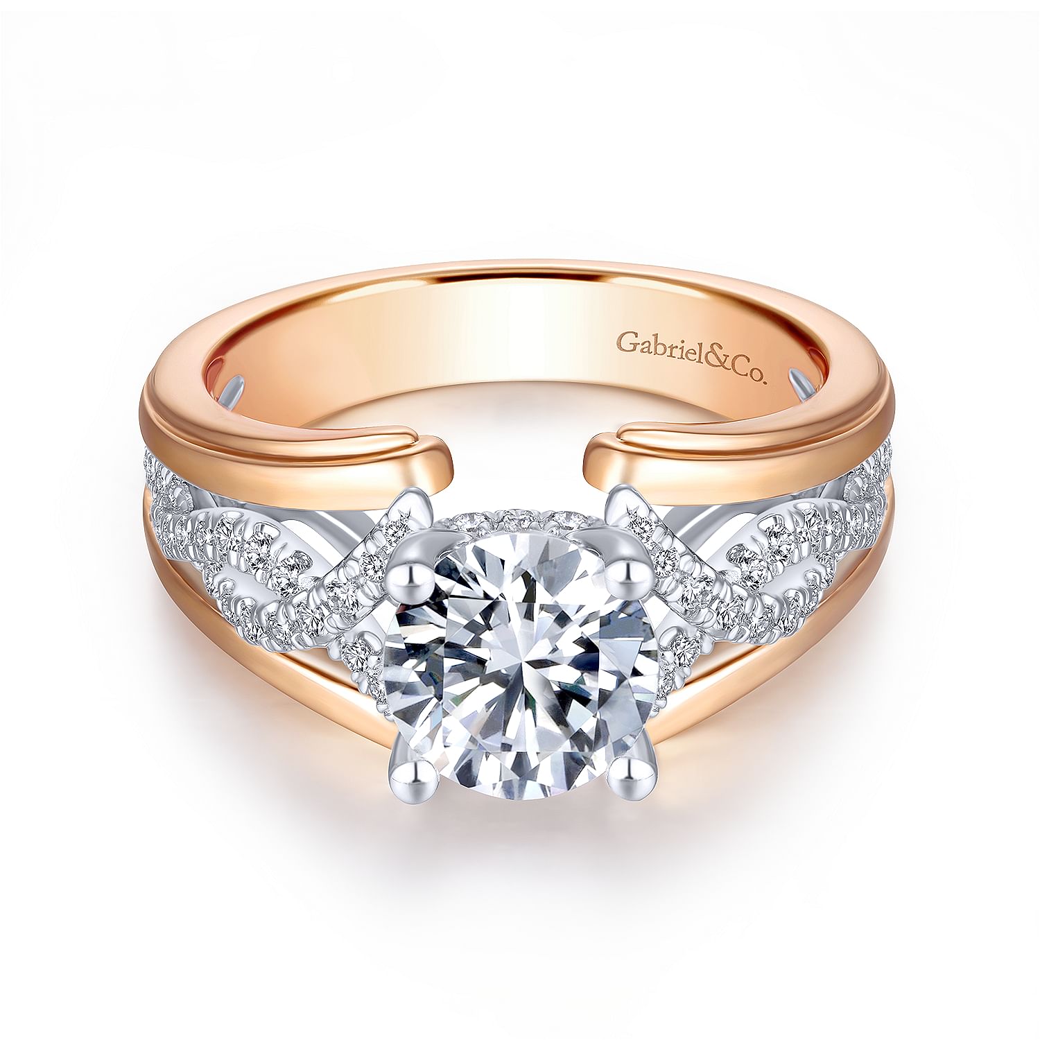 Gabriel - 14K White-Rose Gold Round Twisted Diamond Engagement Ring