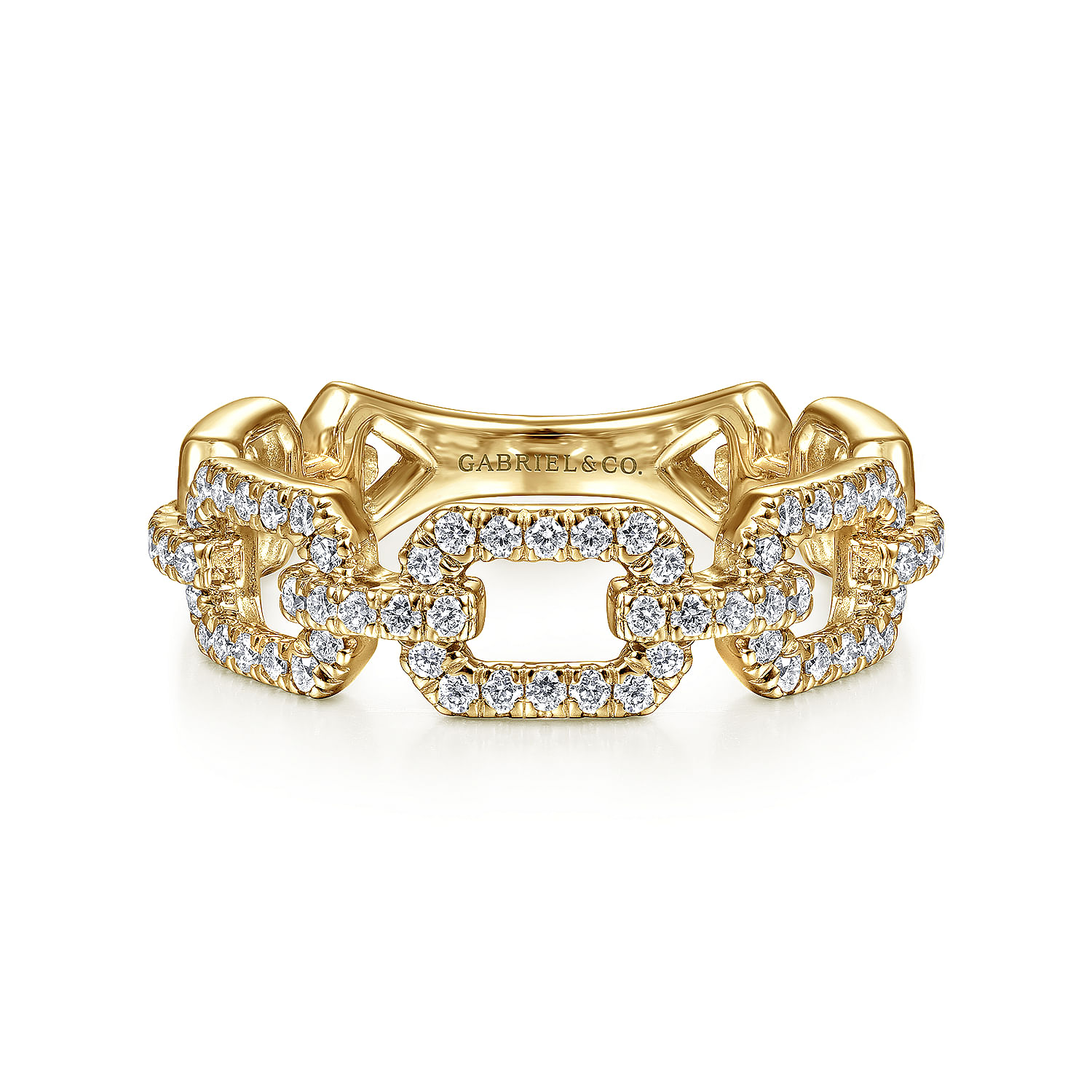 14K Yellow Gold Pavé Diamond Chain Link Stackable Ring Band - LR51249Y45JJ