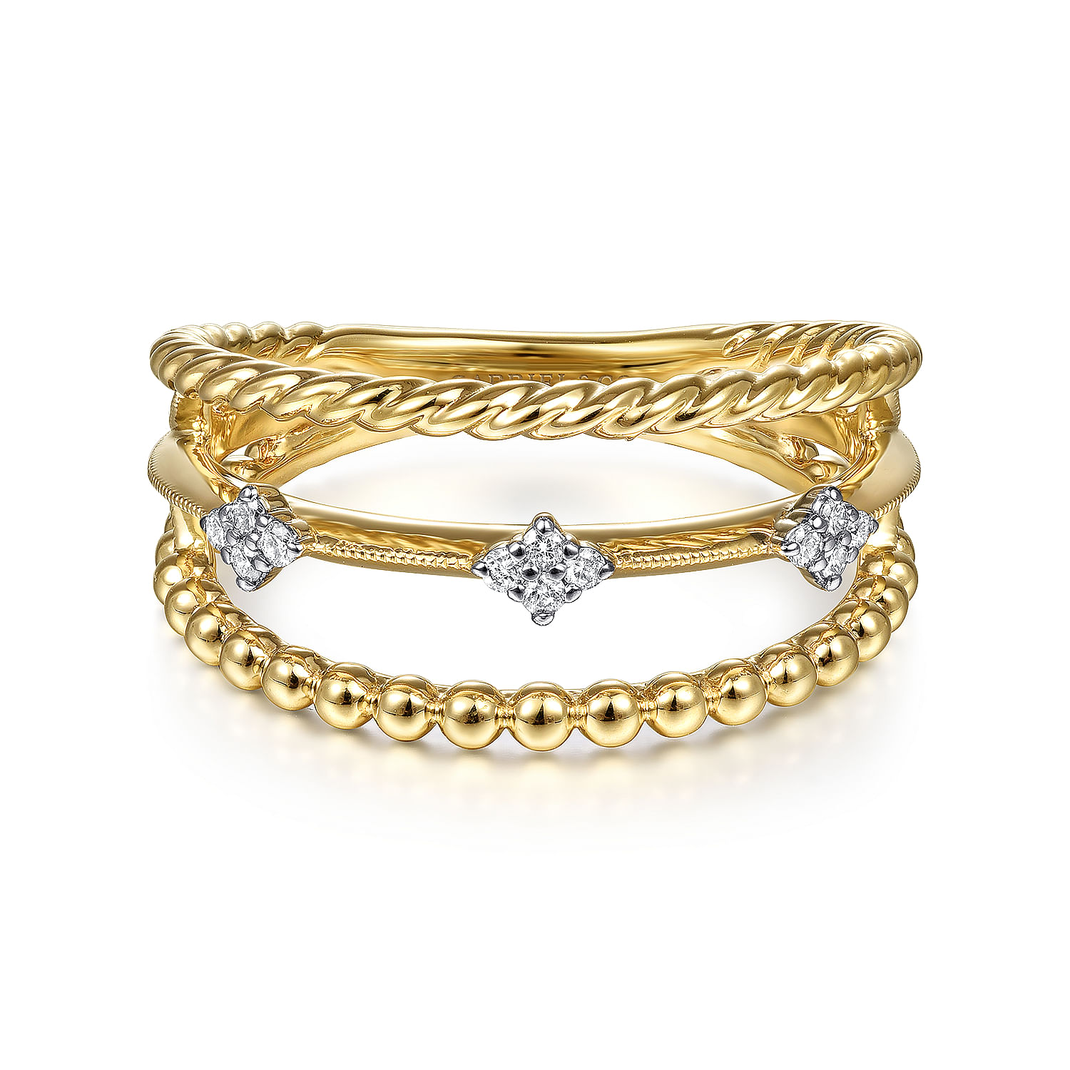 14K Yellow Gold Layered Bujukan Beaded Diamond Ring, LR5851Y45JJ