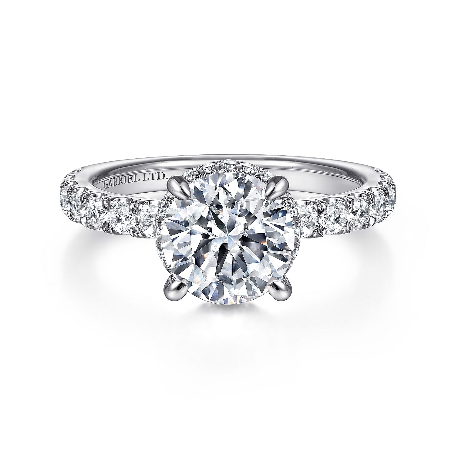 Gabriel - 18K White Gold Hidden Halo Round Diamond Engagement Ring