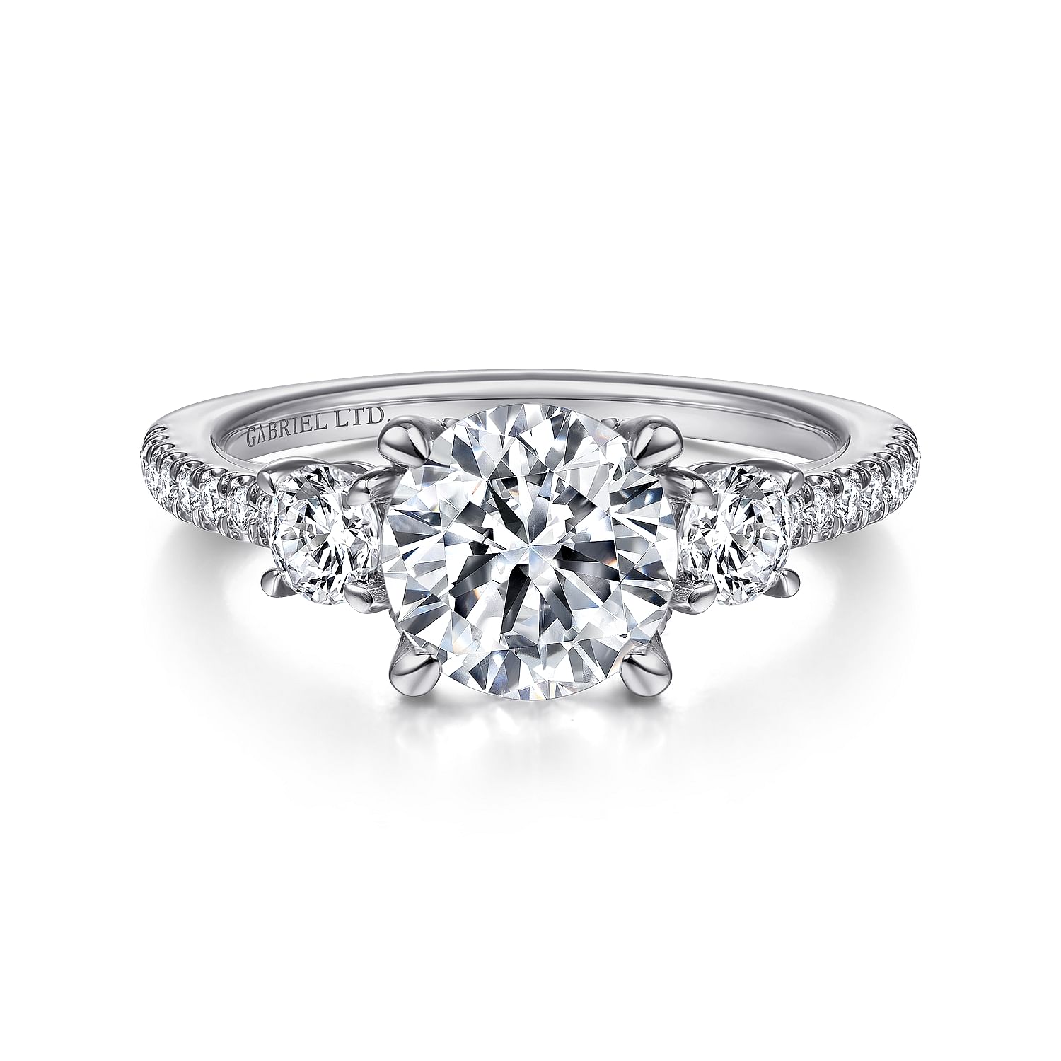 Gabriel - 18K White Gold Round 3 Stone Diamond Engagement Ring