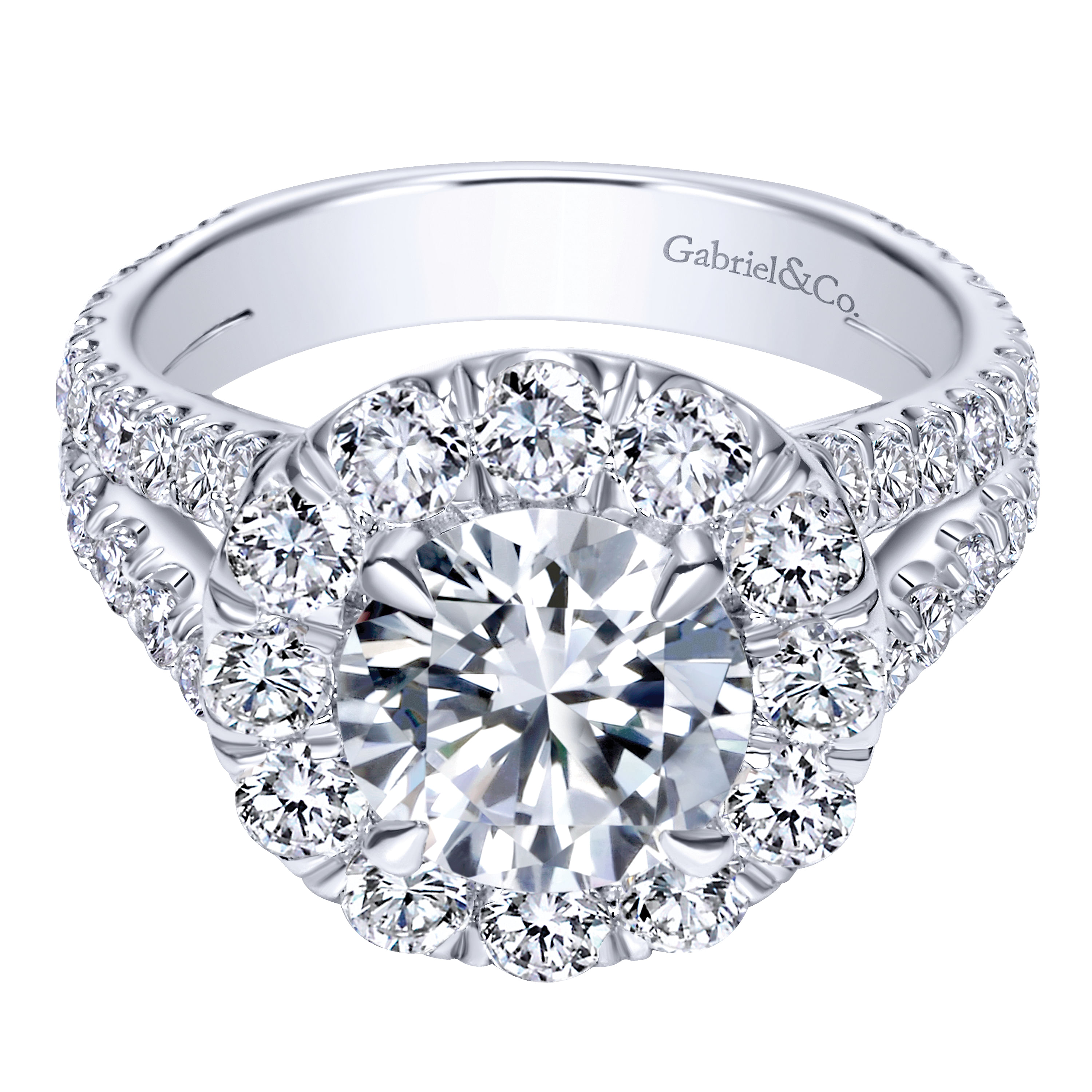 Gabriel - 18K White Gold Round Halo Diamond Engagement Ring