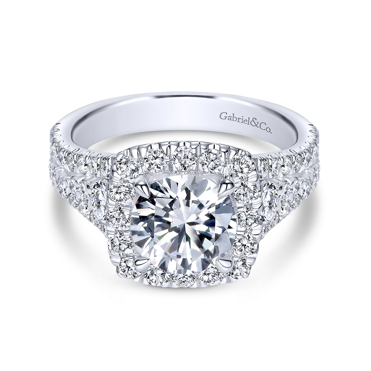 Gabriel - 18K White Gold Round Halo Diamond Engagement Ring