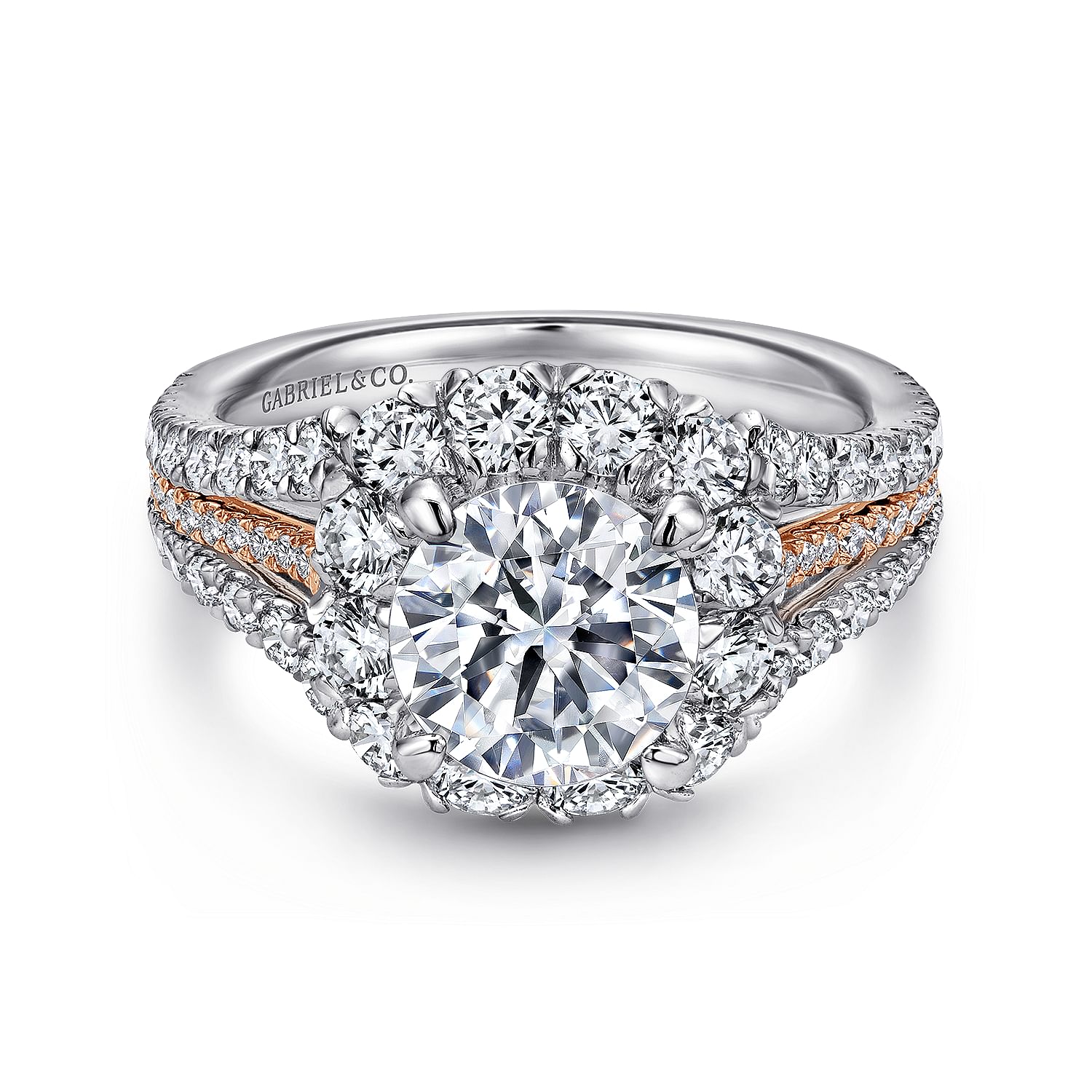 Gabriel - 18K White-Rose Gold Round Halo Diamond Engagement Ring