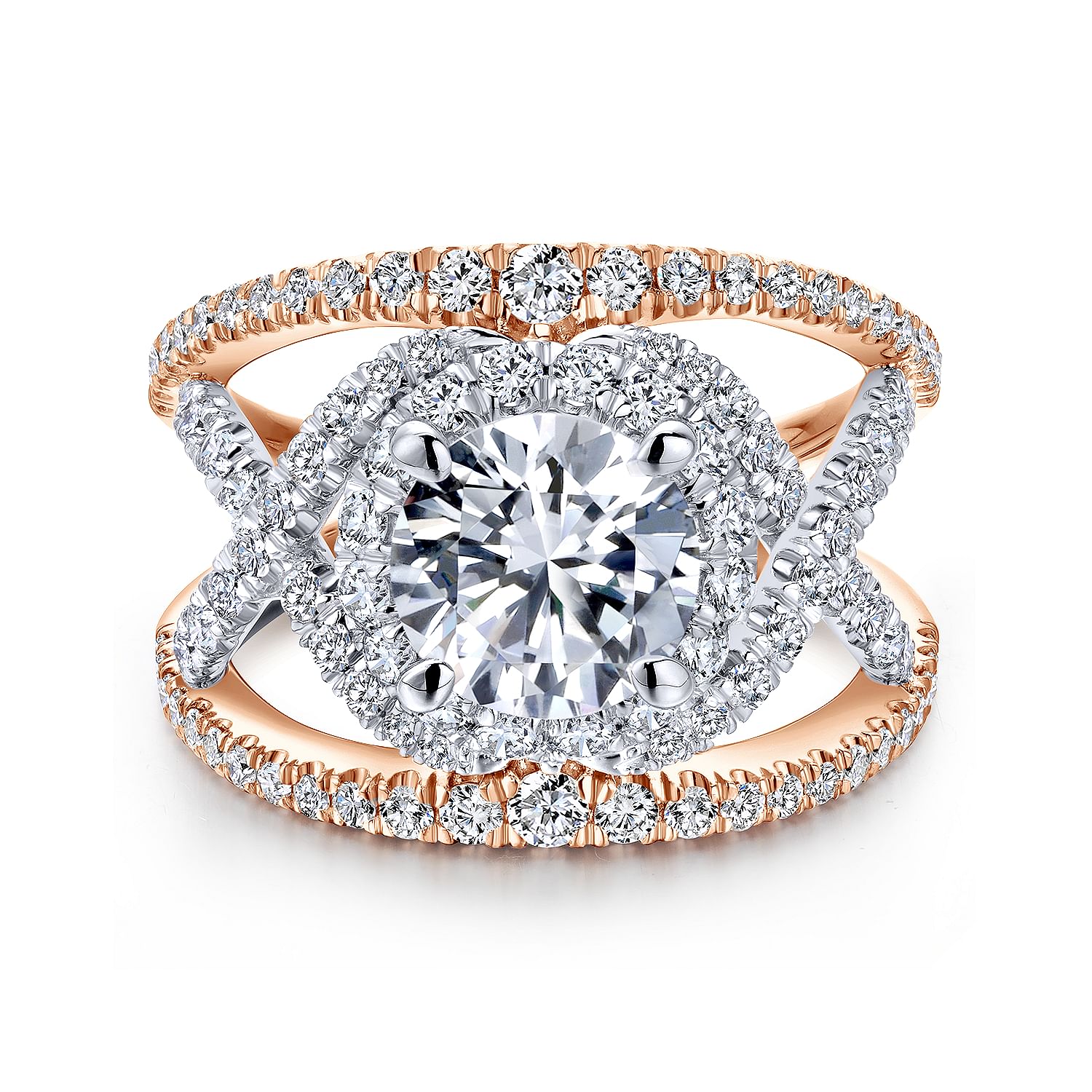 Gabriel - 18K White-Rose Gold Round Halo Diamond Engagement Ring