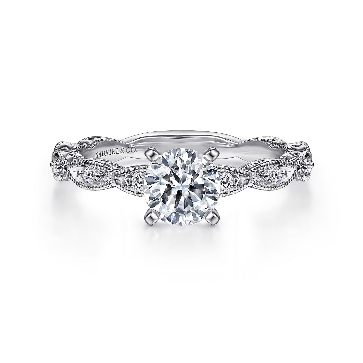 Gabriel - Vintage Inspired 14K White Gold Round Diamond Engagement Ring