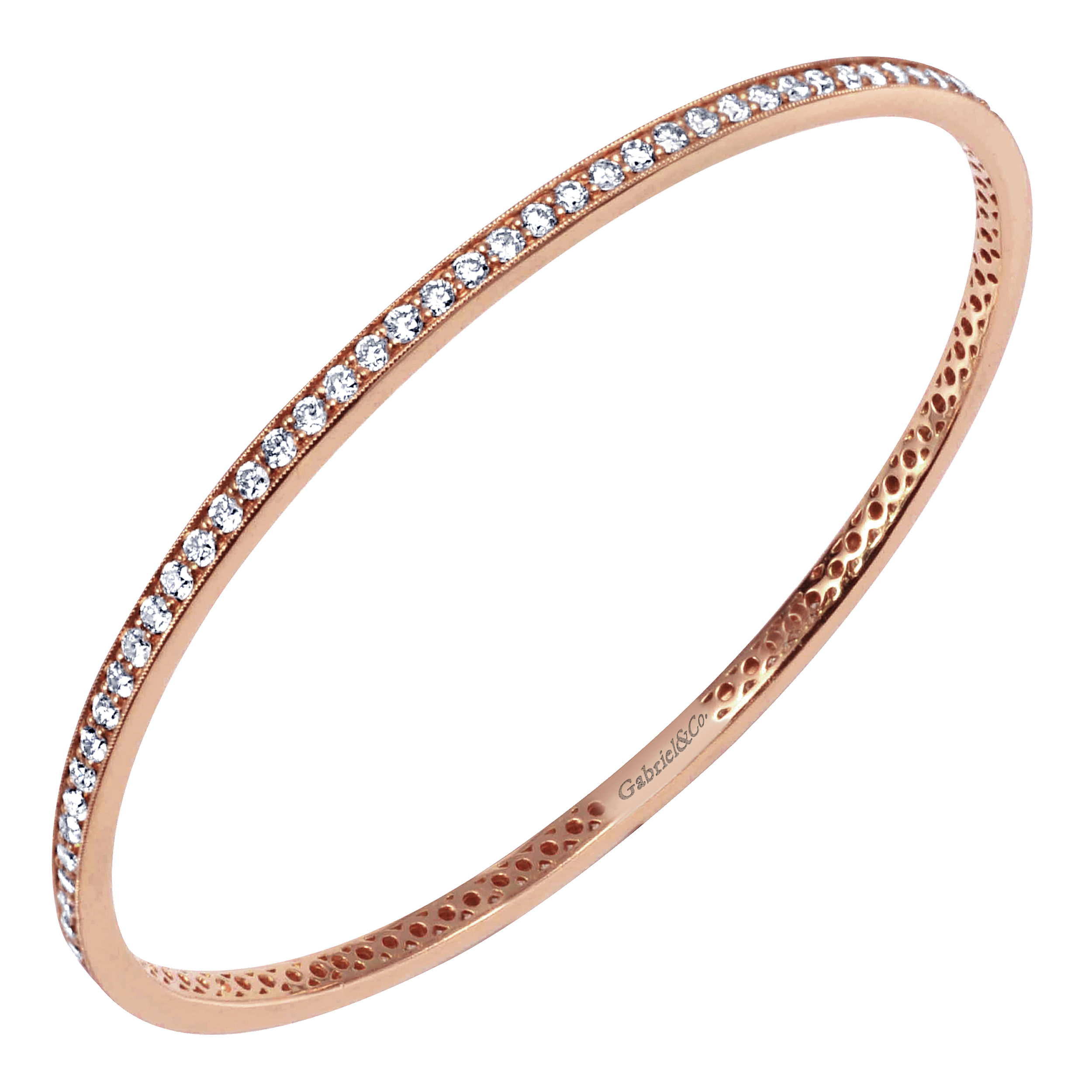 14k Pink Gold Diamond Bangle angle 2 14k Pink Gold Diamond Bangle angle 2