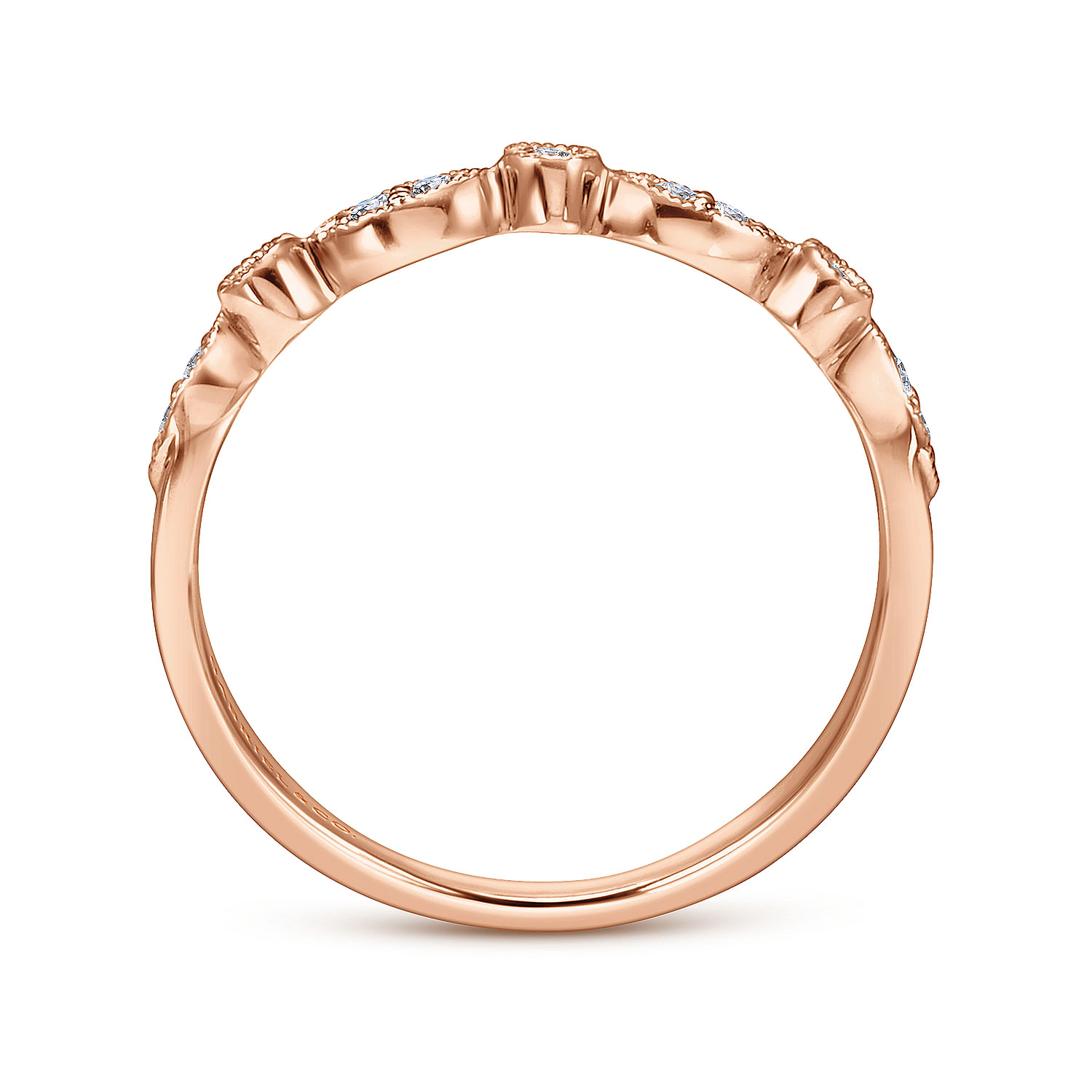 14k Pink Gold Diamond Curved Wedding Band angle 2 14k Pink Gold Diamond Curved Wedding Band angle 2