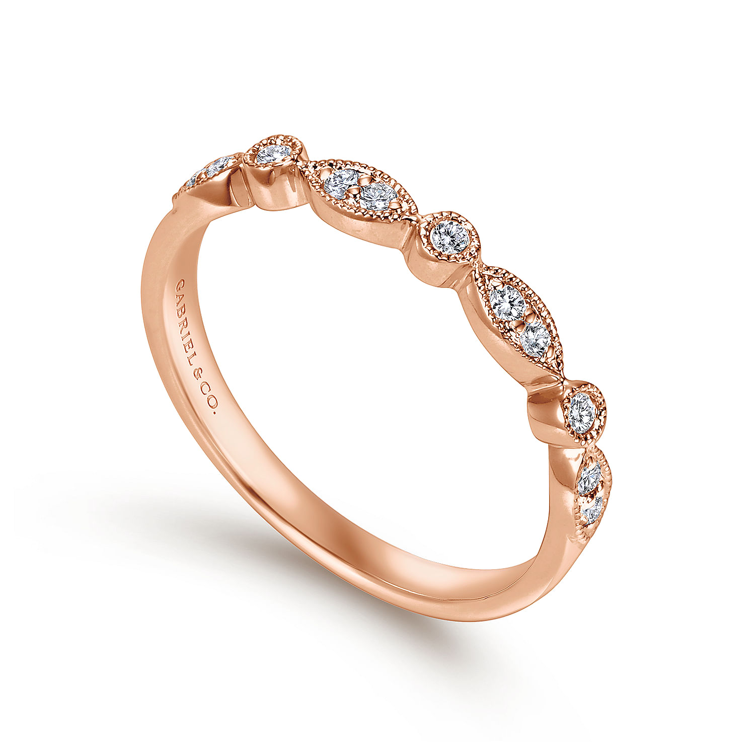 14k Pink Gold Diamond Curved Wedding Band angle 3 14k Pink Gold Diamond Curved Wedding Band angle 3