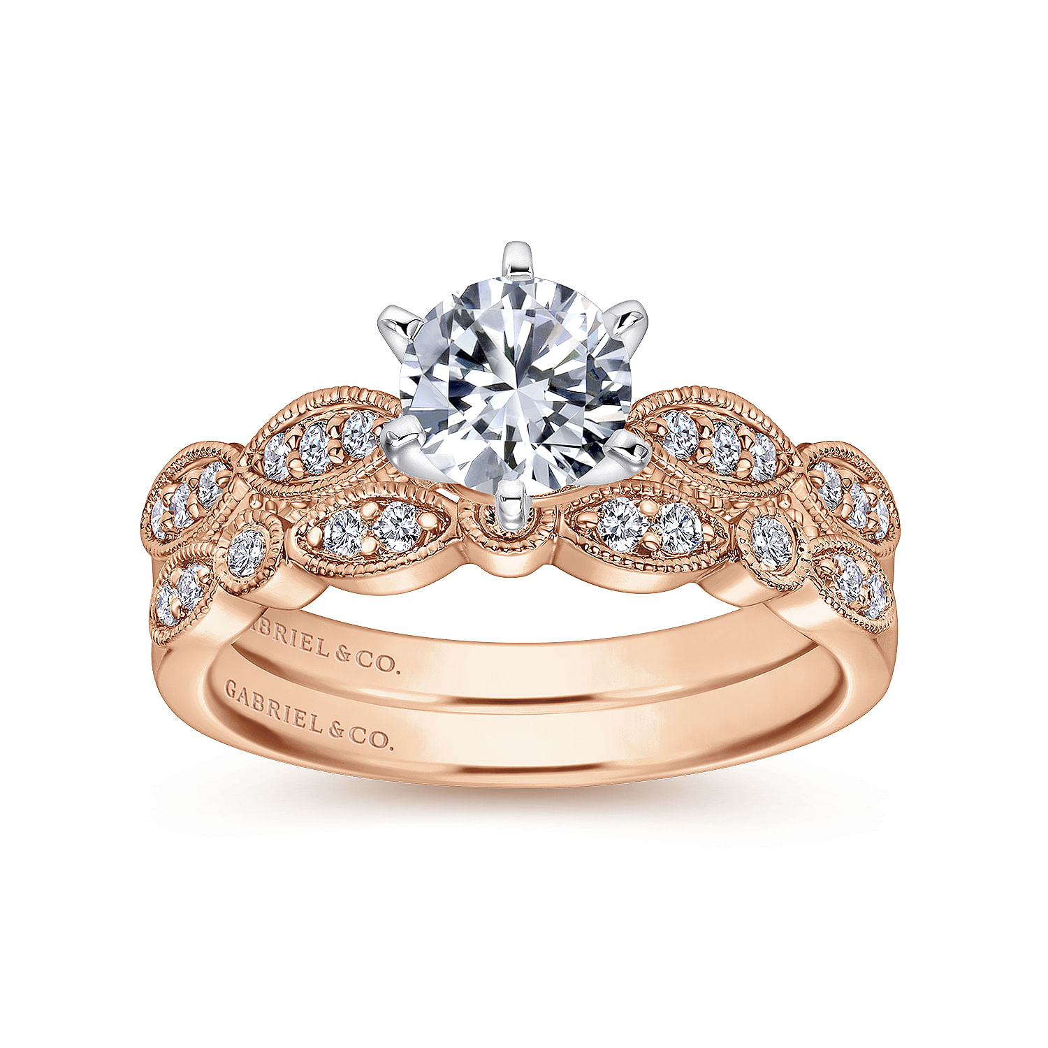 14k Pink Gold Diamond Curved Wedding Band angle 4 14k Pink Gold Diamond Curved Wedding Band angle 4