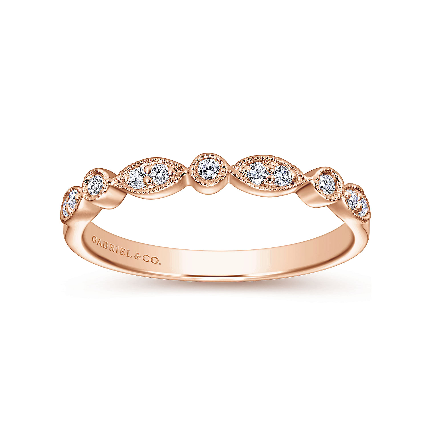 14k Pink Gold Diamond Curved Wedding Band angle 5 14k Pink Gold Diamond Curved Wedding Band angle 5