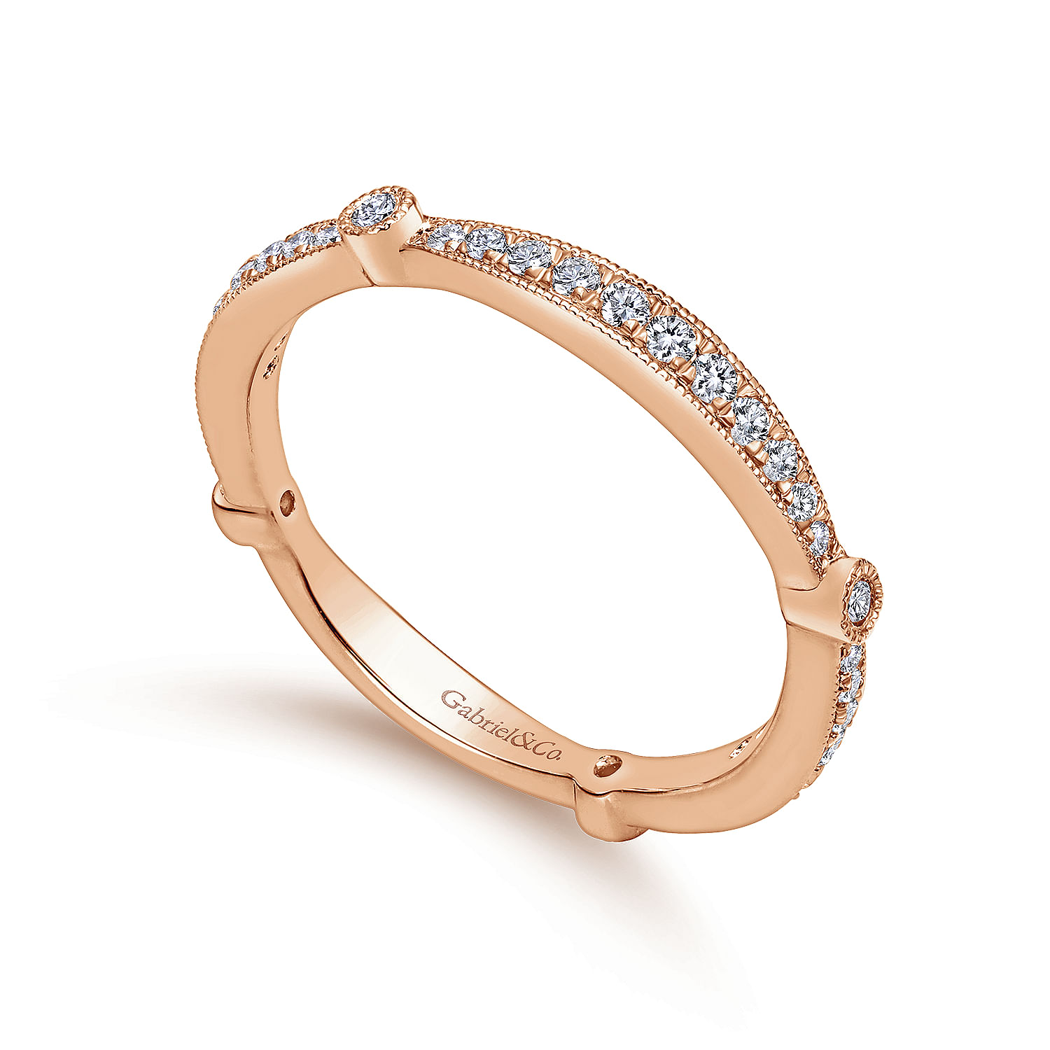 14k Pink Gold Diamond Curved Wedding Band angle 3 14k Pink Gold Diamond Curved Wedding Band angle 3