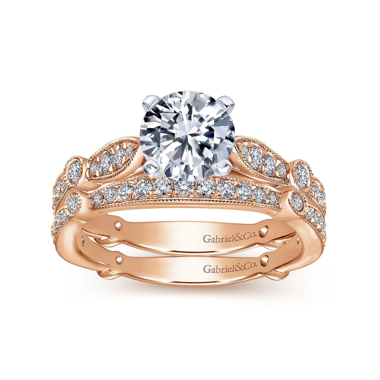 14k Pink Gold Diamond Curved Wedding Band angle 4 14k Pink Gold Diamond Curved Wedding Band angle 4