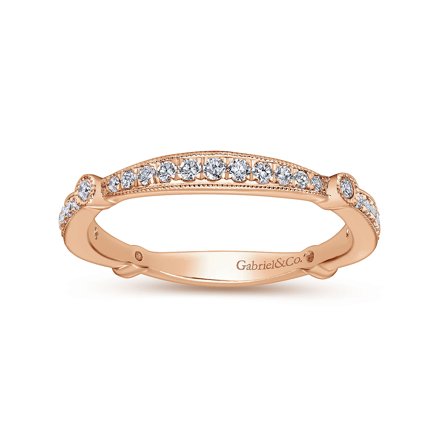 14k Pink Gold Diamond Curved Wedding Band angle 5 14k Pink Gold Diamond Curved Wedding Band angle 5