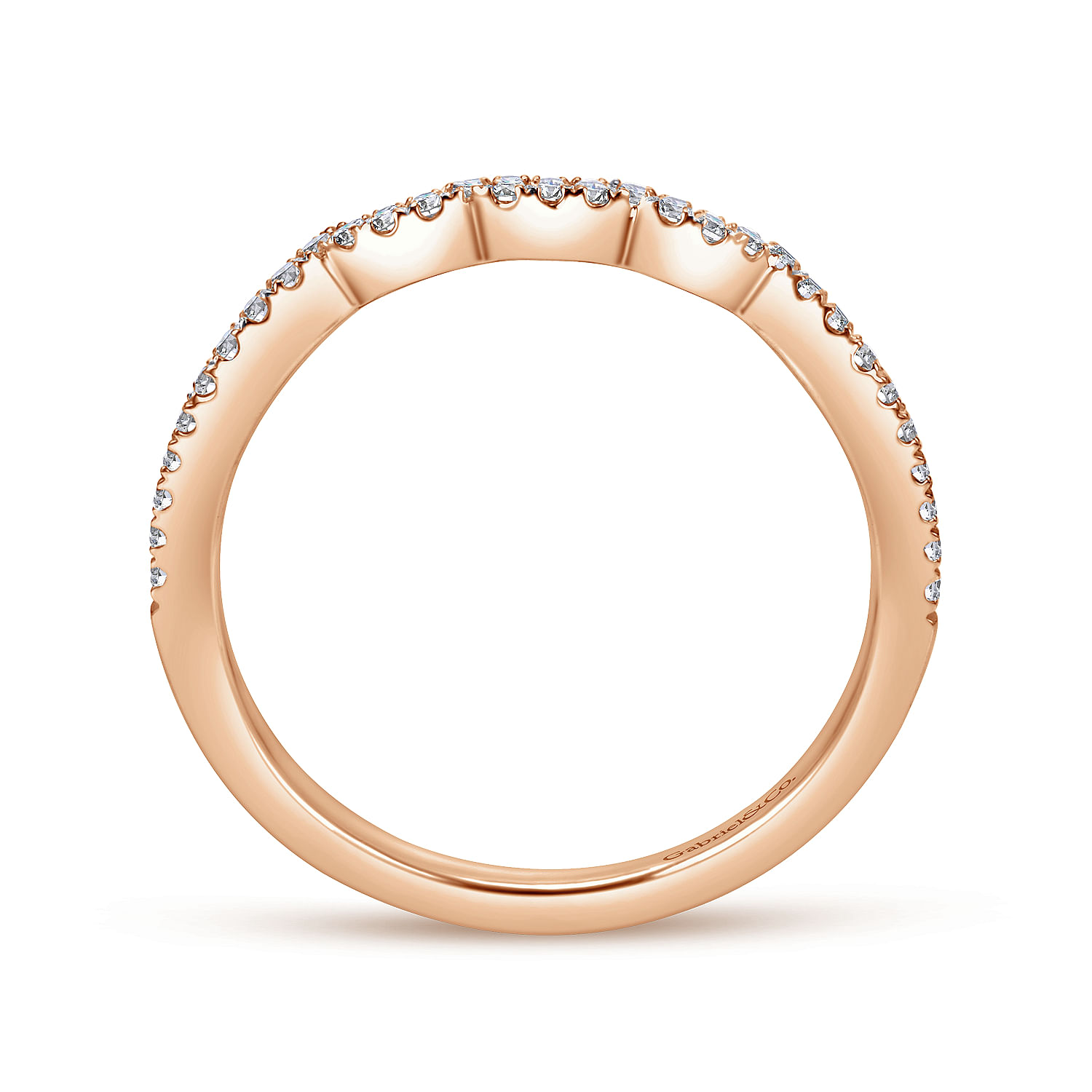 14k Pink Gold Diamond Curved Wedding Band angle 2 14k Pink Gold Diamond Curved Wedding Band angle 2