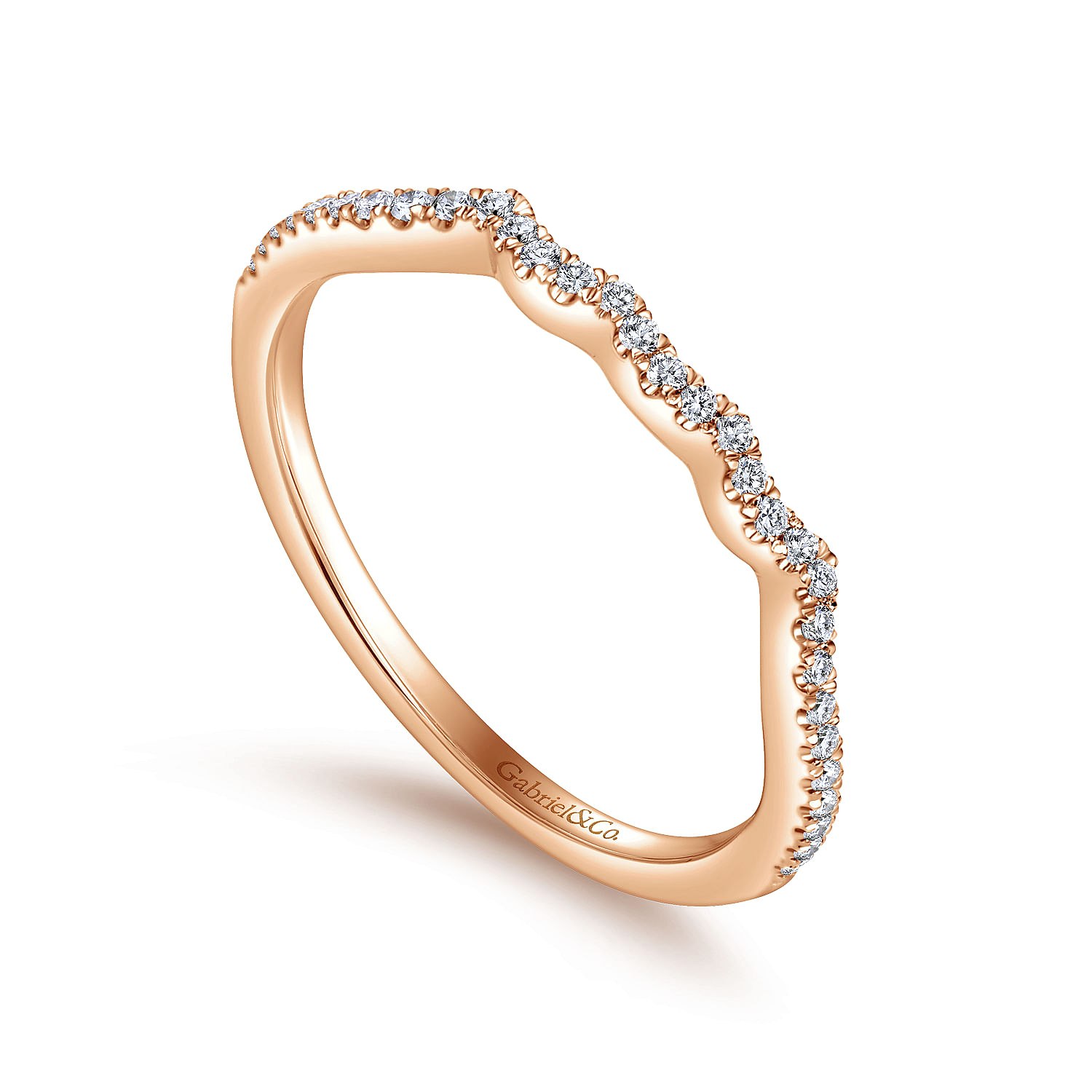 14k Pink Gold Diamond Curved Wedding Band angle 3 14k Pink Gold Diamond Curved Wedding Band angle 3