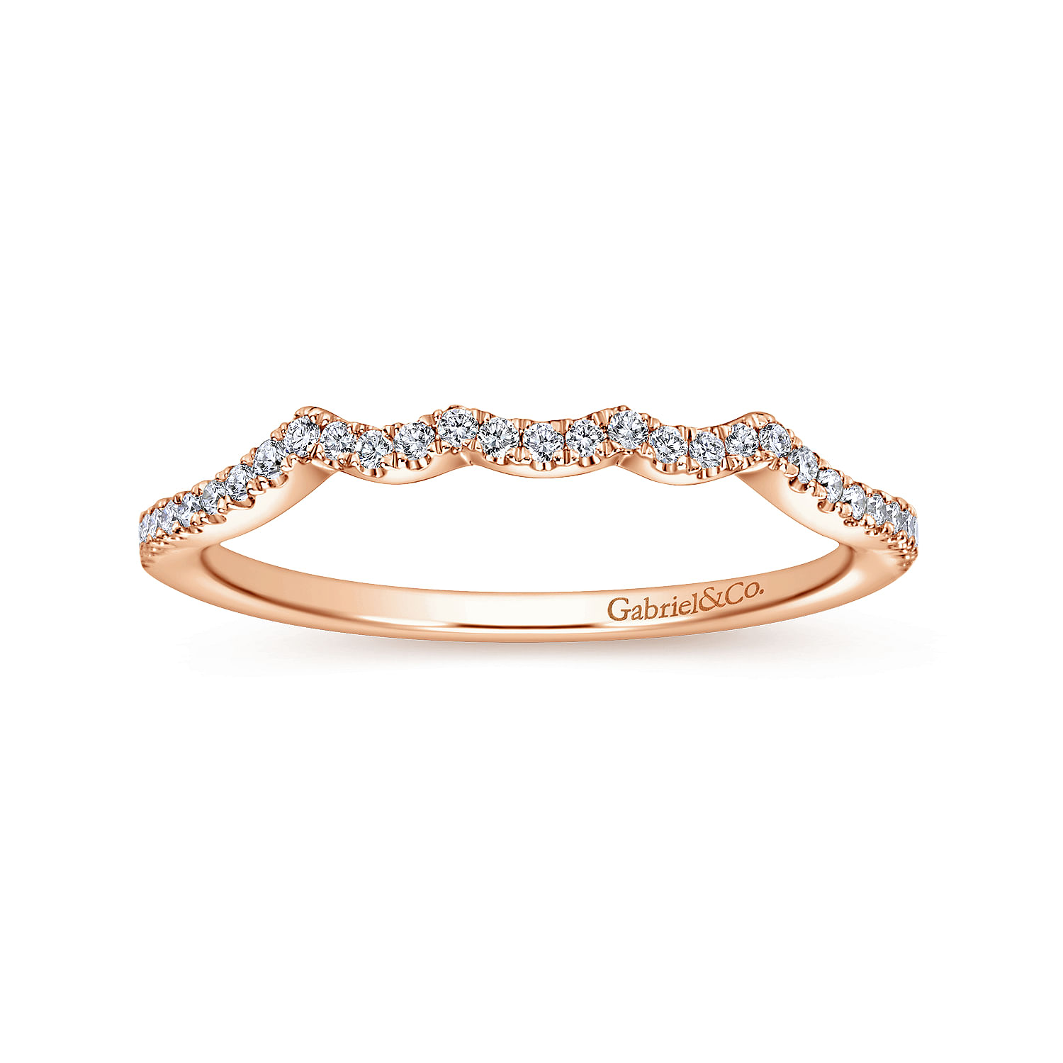 14k Pink Gold Diamond Curved Wedding Band angle 5 14k Pink Gold Diamond Curved Wedding Band angle 5