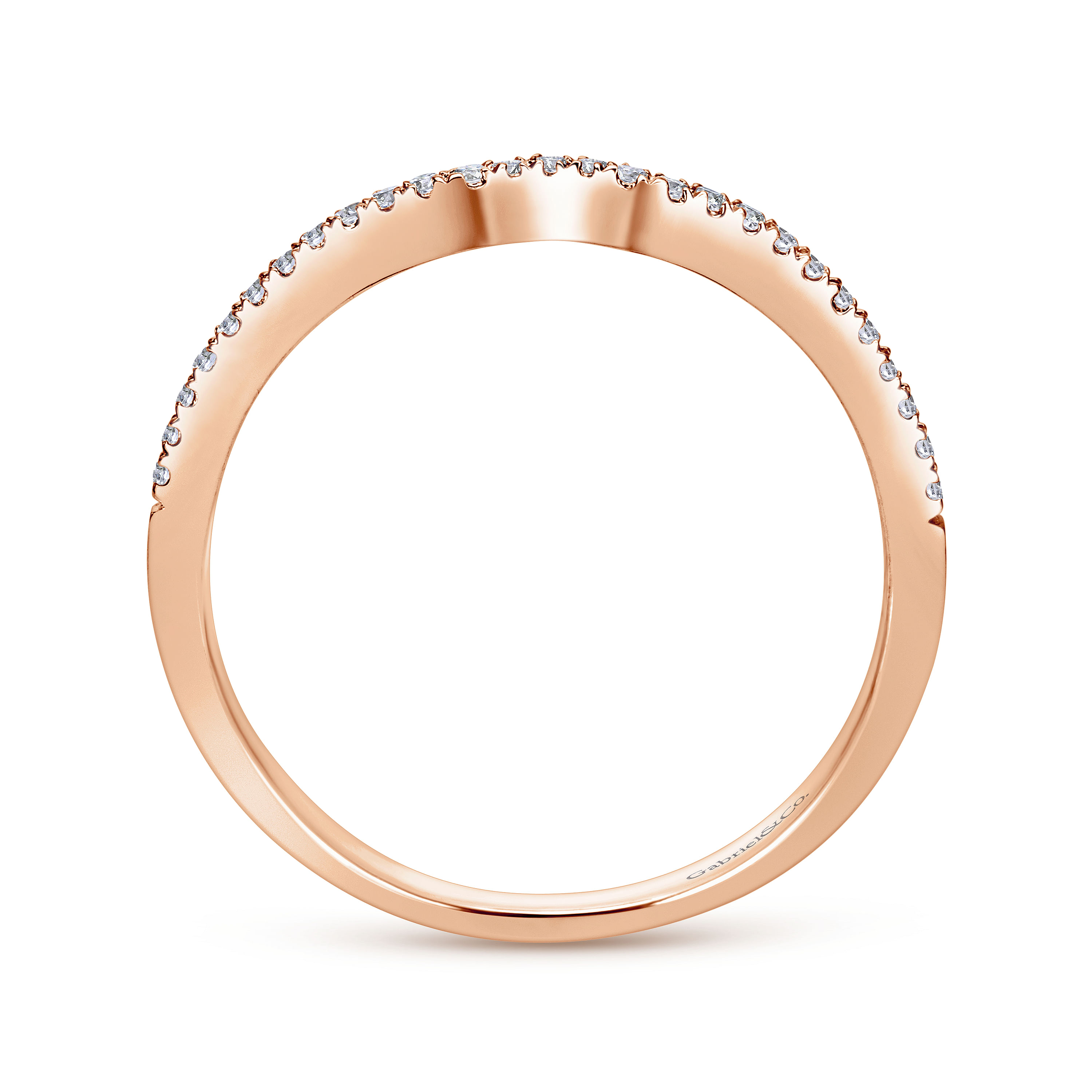 14k Pink Gold Diamond Curved Wedding Band angle 2 14k Pink Gold Diamond Curved Wedding Band angle 2