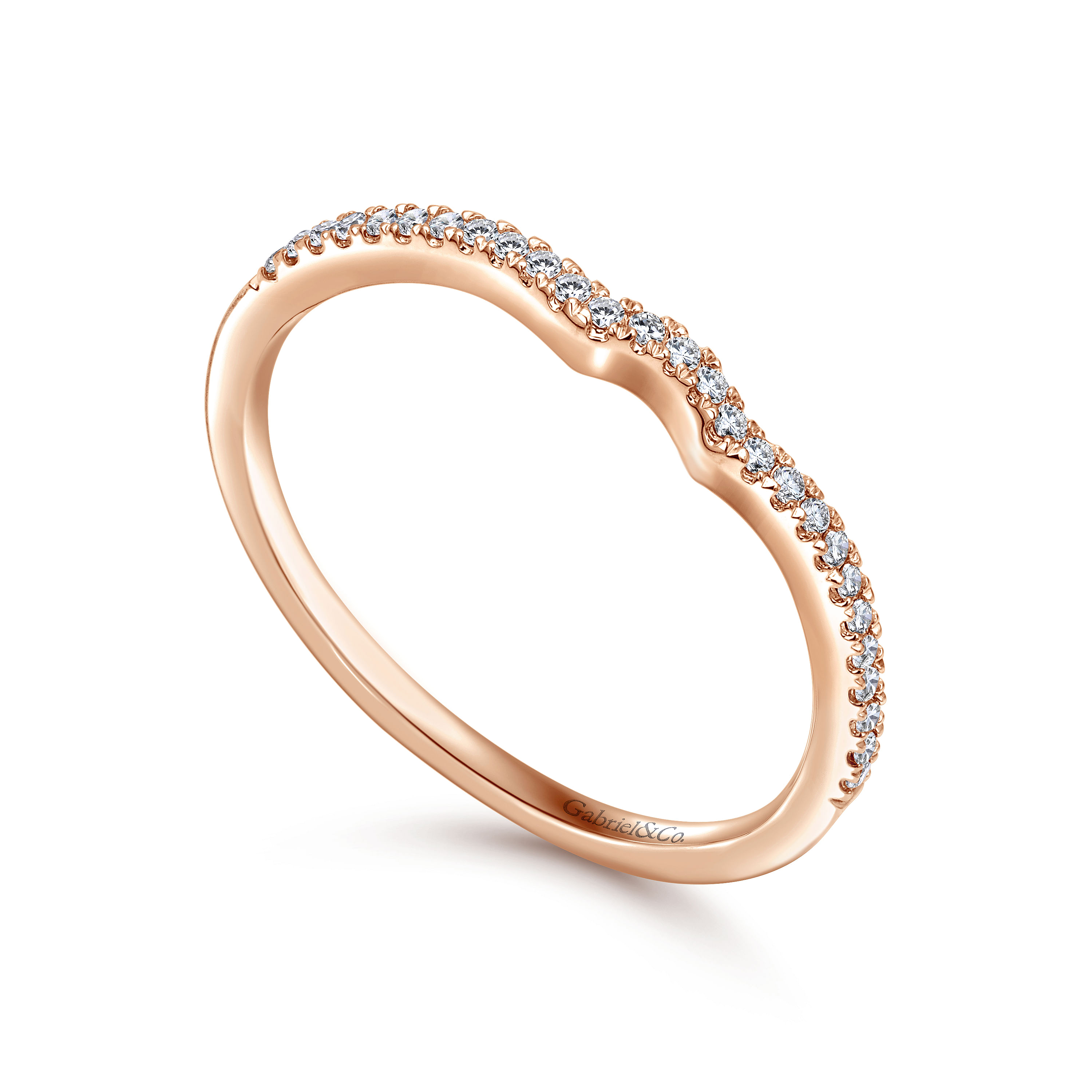 14k Pink Gold Diamond Curved Wedding Band angle 3 14k Pink Gold Diamond Curved Wedding Band angle 3