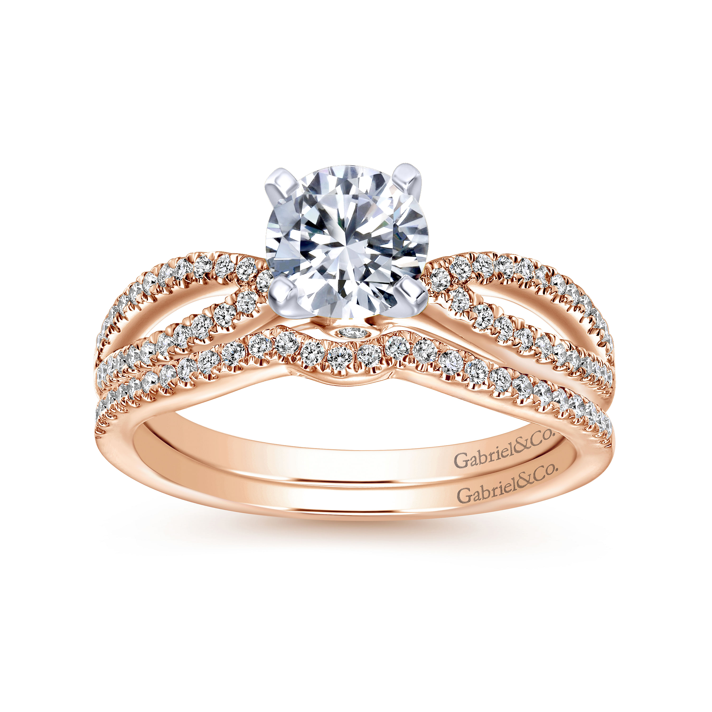 14k Pink Gold Diamond Curved Wedding Band angle 4 14k Pink Gold Diamond Curved Wedding Band angle 4