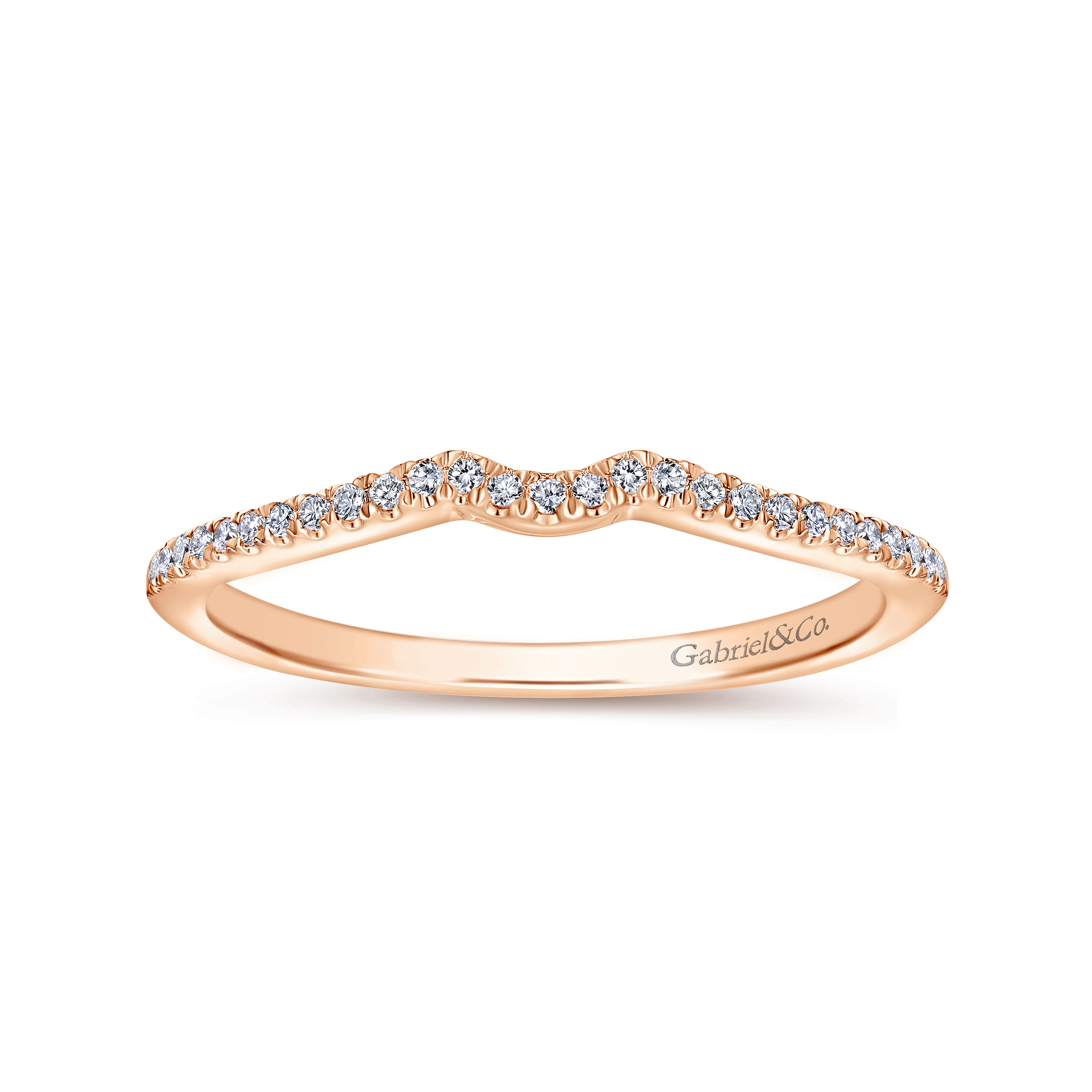 14k Pink Gold Diamond Curved Wedding Band angle 5 14k Pink Gold Diamond Curved Wedding Band angle 5