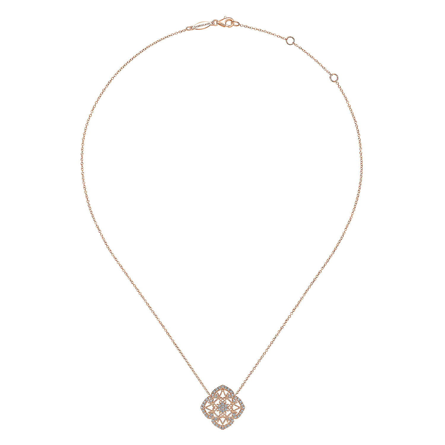 14k Pink Gold Diamond Fashion Necklace angle 2 14k Pink Gold Diamond Fashion Necklace angle 2