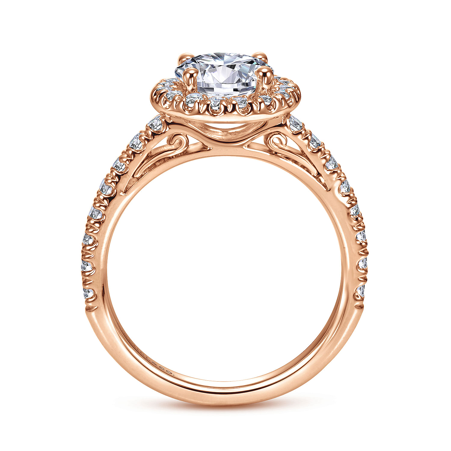 14k Pink Gold Diamond Halo Engagement Ring angle 2 14k Pink Gold Diamond Halo Engagement Ring angle 2