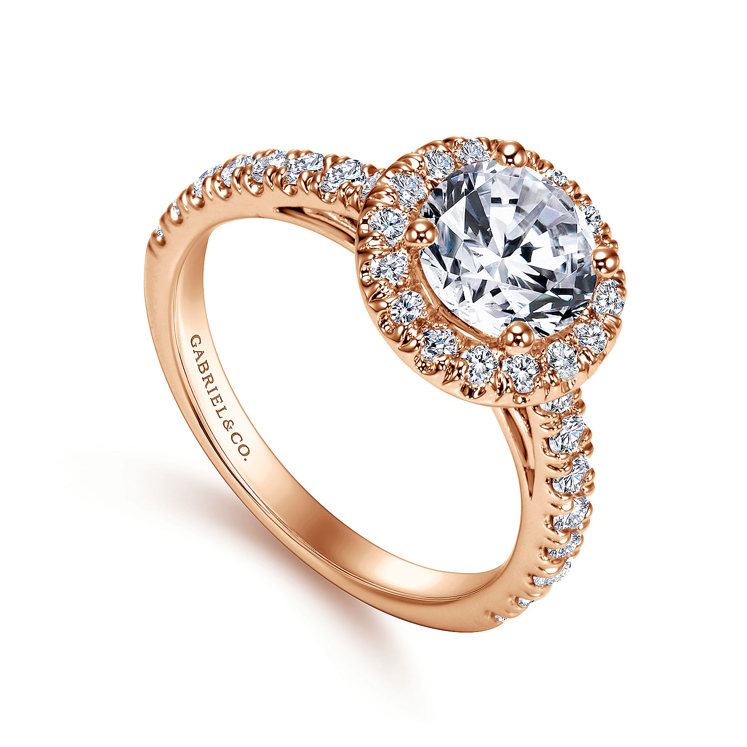 14k Pink Gold Diamond Halo Engagement Ring angle 3 14k Pink Gold Diamond Halo Engagement Ring angle 3