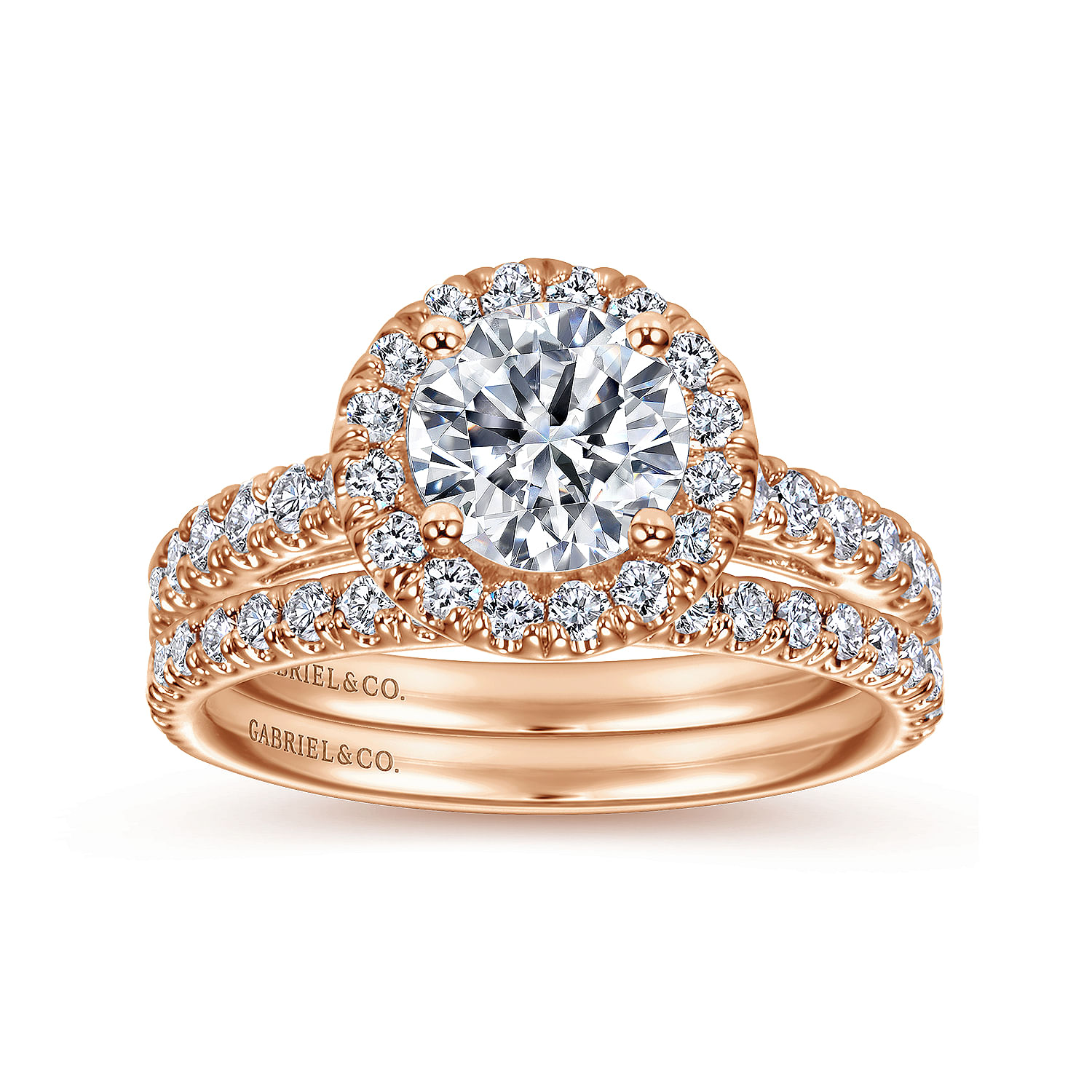 14k Pink Gold Diamond Halo Engagement Ring angle 4 14k Pink Gold Diamond Halo Engagement Ring angle 4