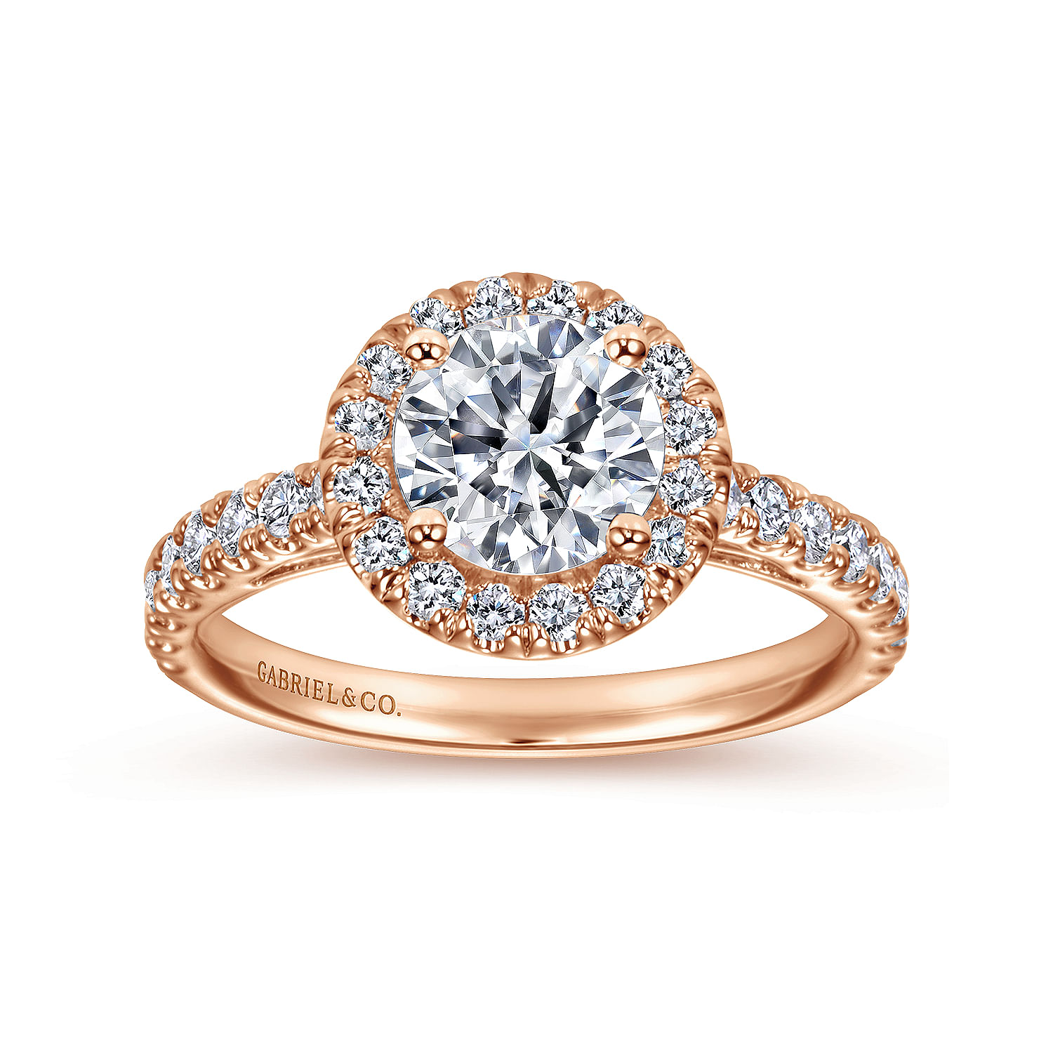14k Pink Gold Diamond Halo Engagement Ring angle 5 14k Pink Gold Diamond Halo Engagement Ring angle 5