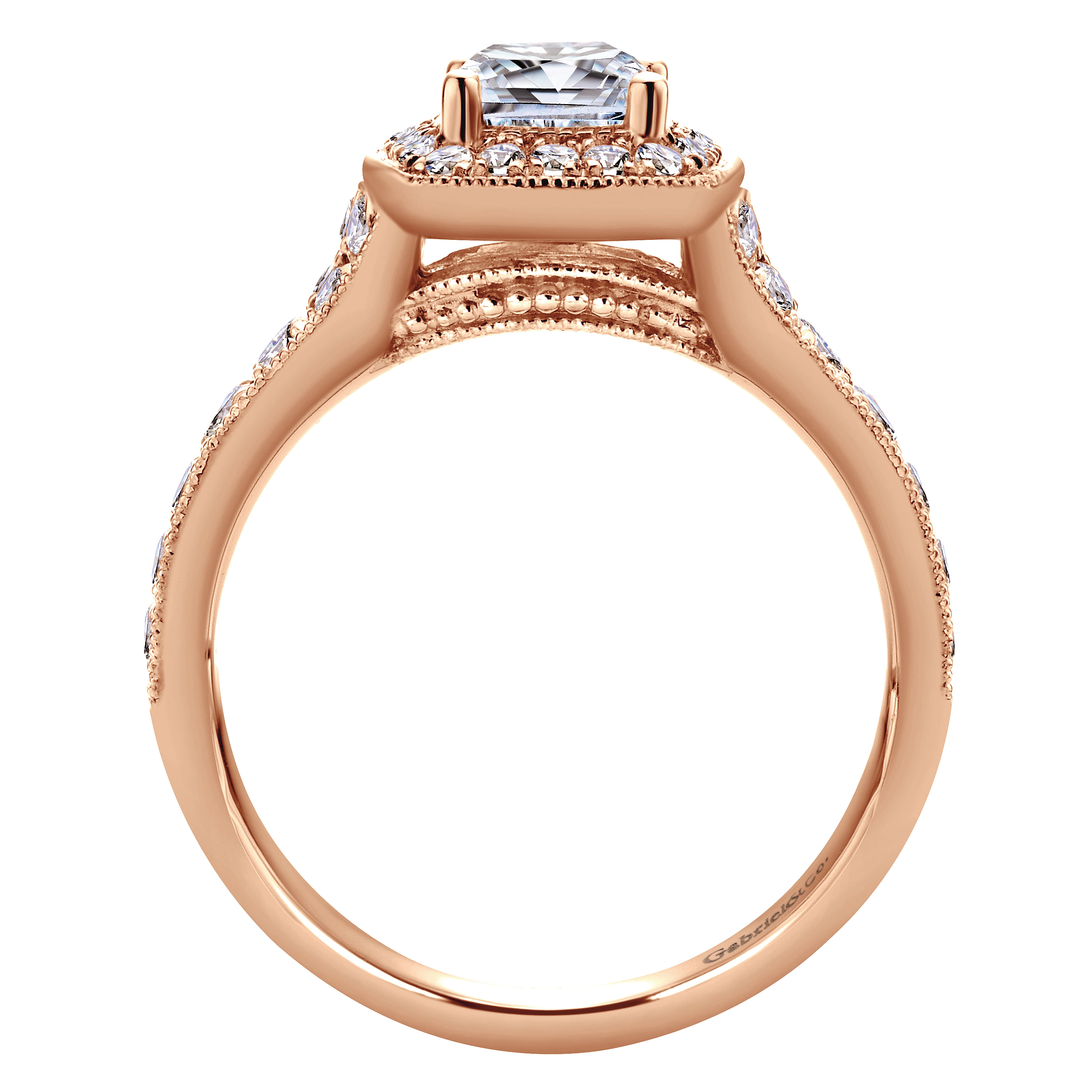 14k Pink Gold Diamond Halo Engagement Ring angle 2 14k Pink Gold Diamond Halo Engagement Ring angle 2