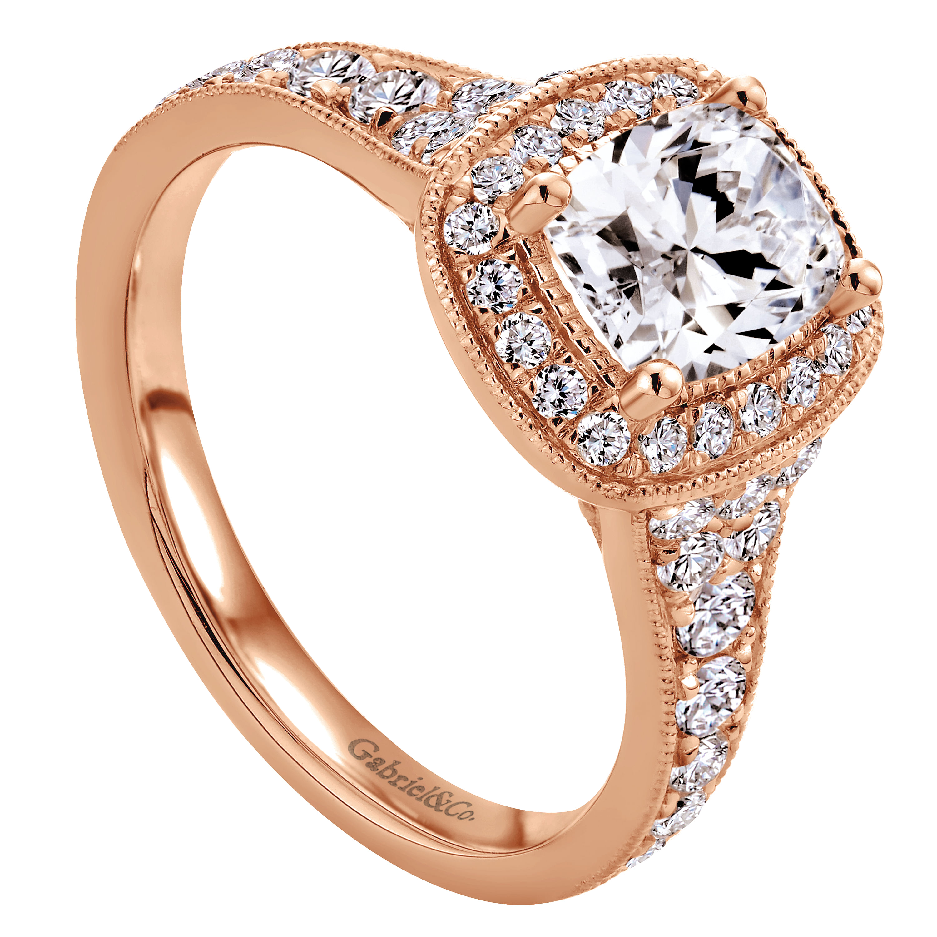 14k Pink Gold Diamond Halo Engagement Ring angle 3 14k Pink Gold Diamond Halo Engagement Ring angle 3