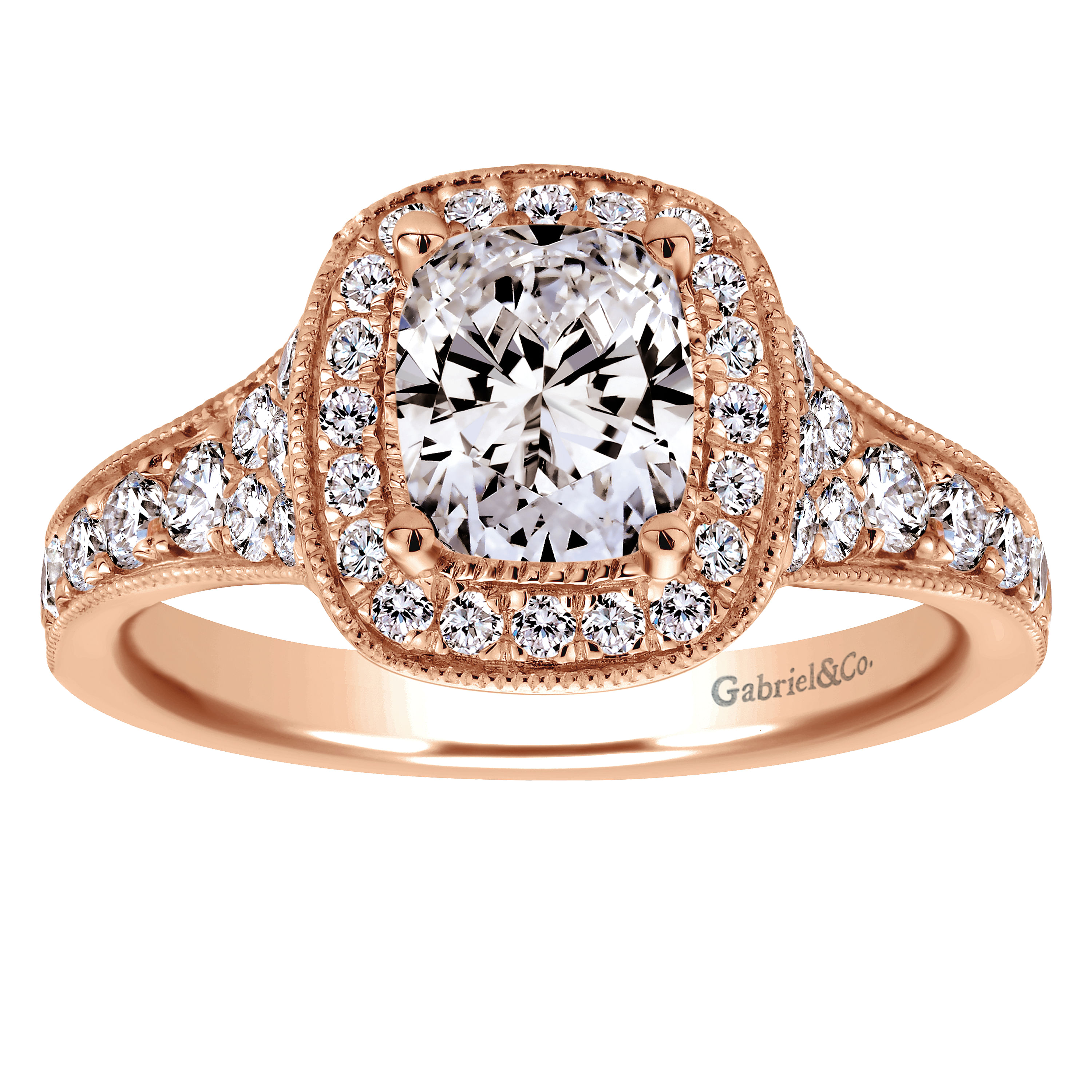 14k Pink Gold Diamond Halo Engagement Ring angle 5 14k Pink Gold Diamond Halo Engagement Ring angle 5