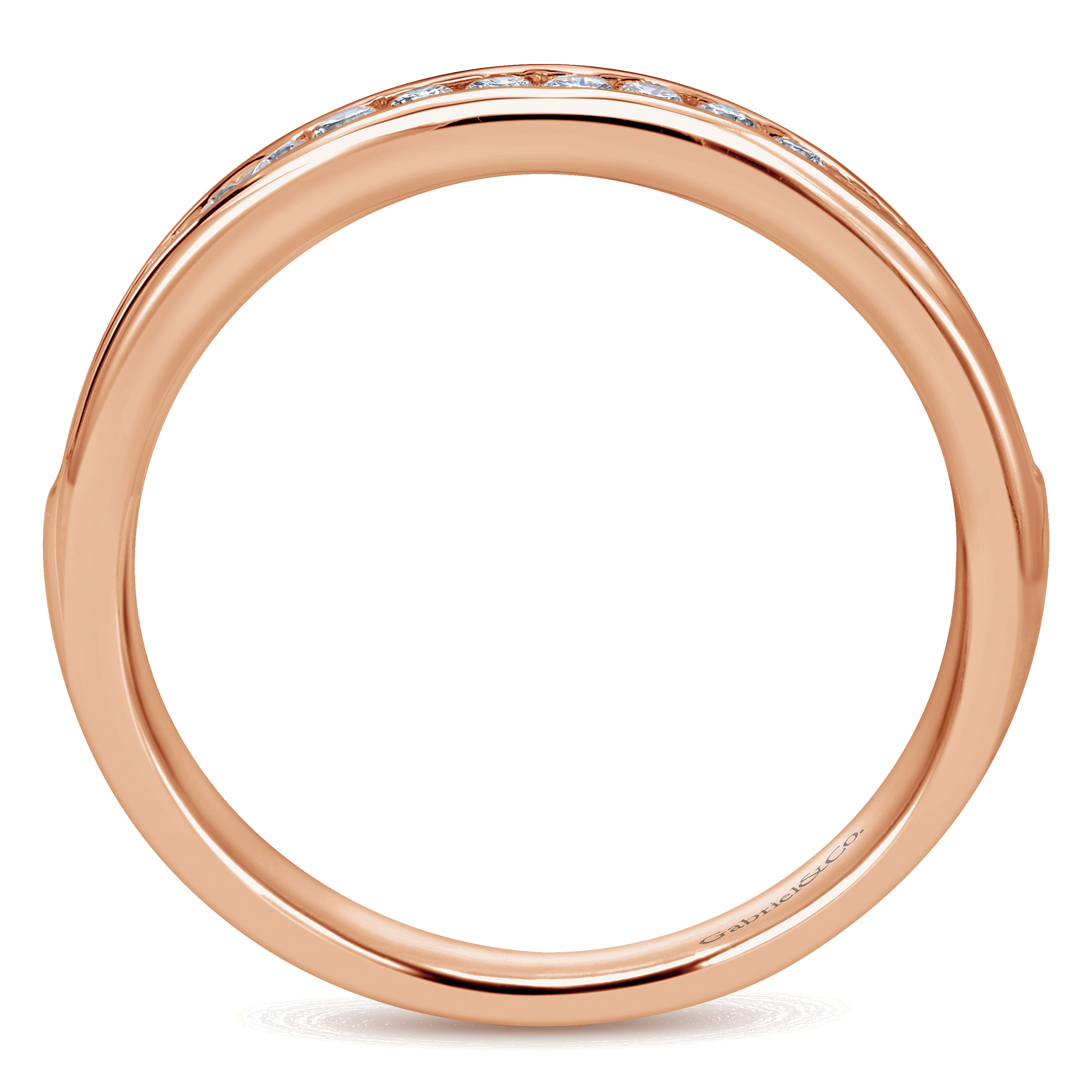 14k Pink Gold Diamond Straight Wedding Band angle 2 14k Pink Gold Diamond Straight Wedding Band angle 2
