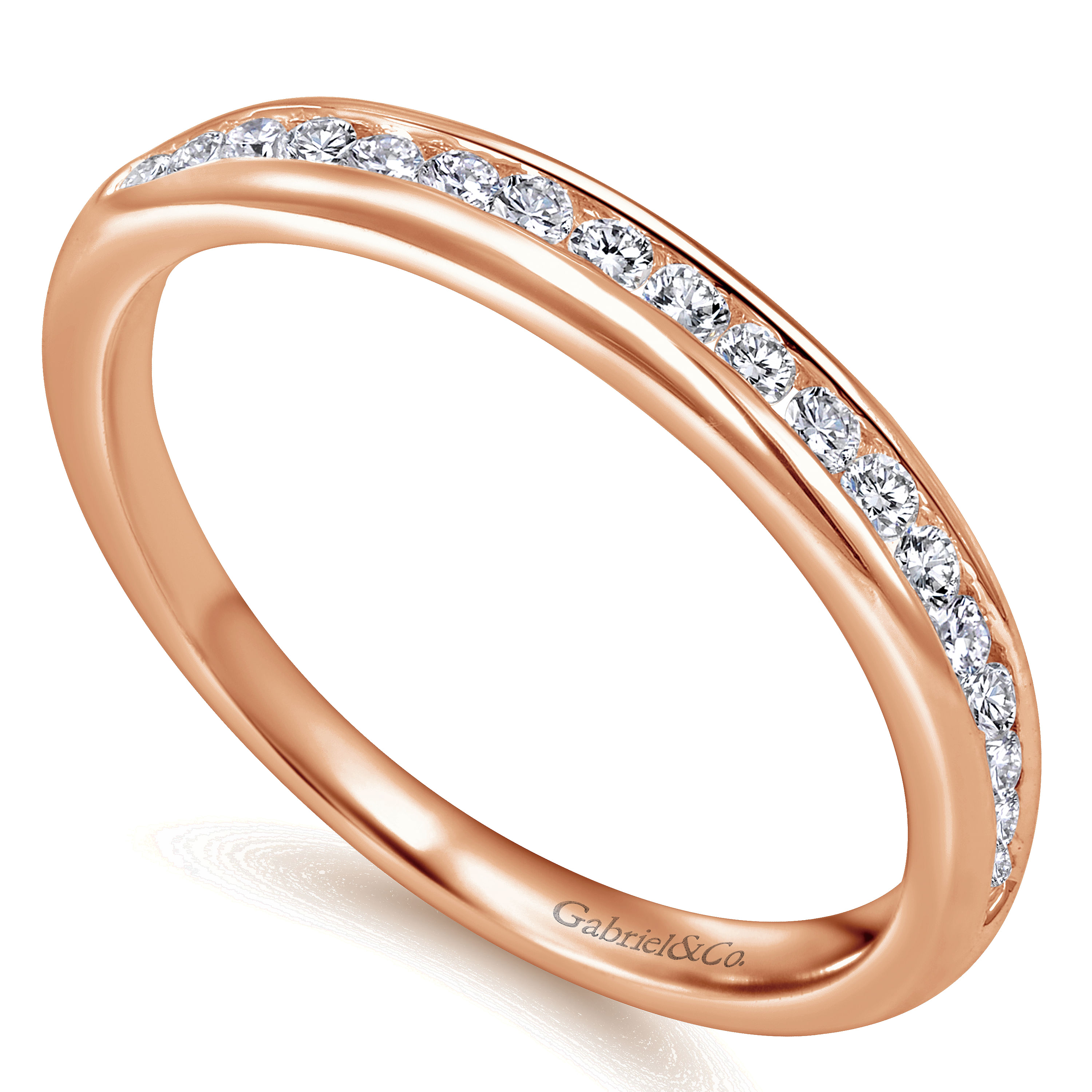 14k Pink Gold Diamond Straight Wedding Band angle 3 14k Pink Gold Diamond Straight Wedding Band angle 3