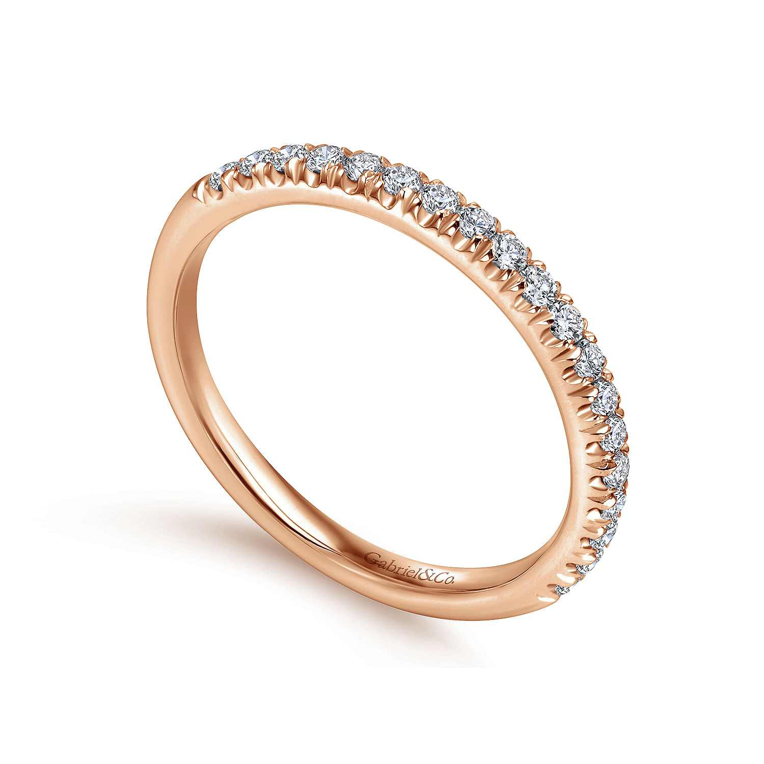 14k Pink Gold Diamond Straight Wedding Band angle 3 14k Pink Gold Diamond Straight Wedding Band angle 3