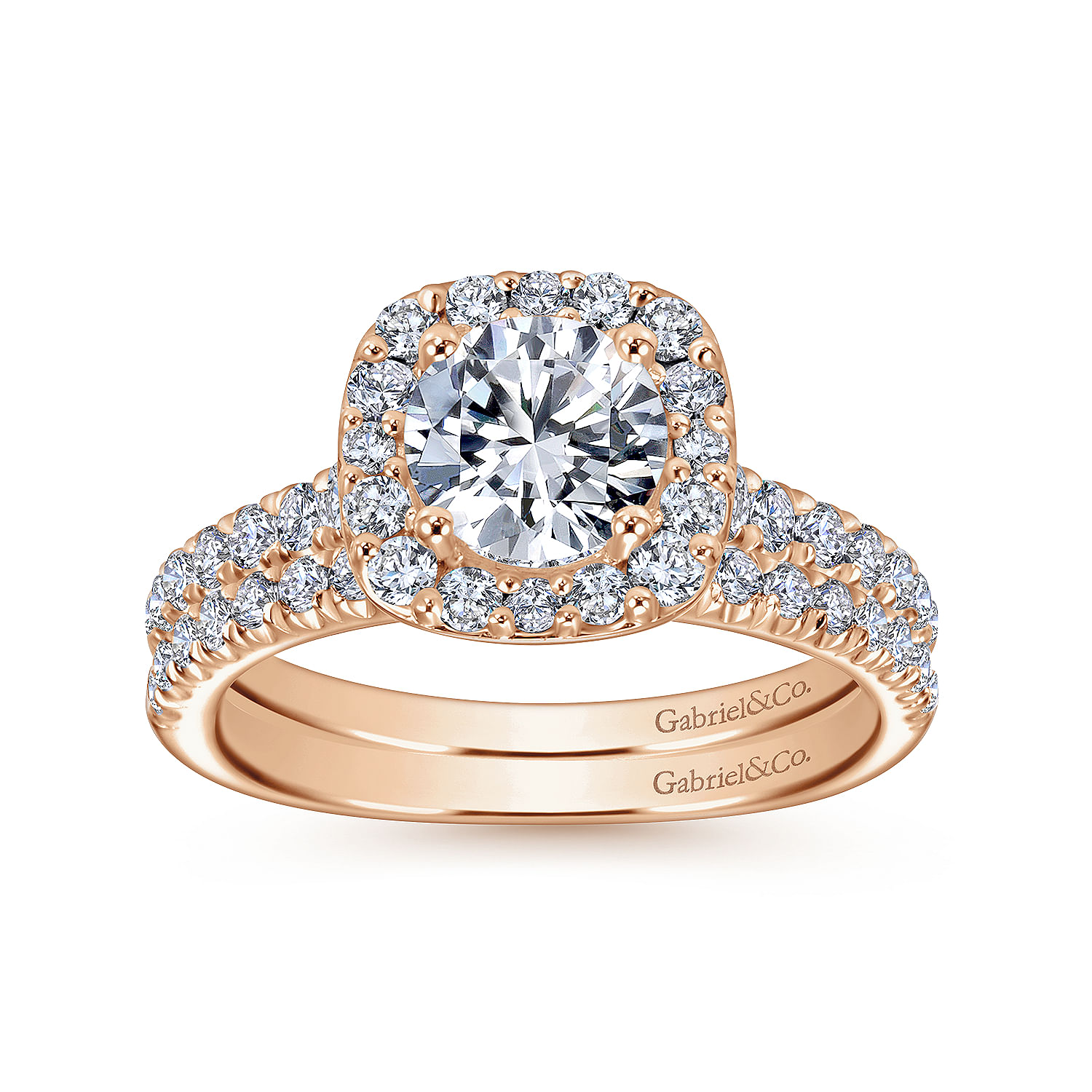 14k Pink Gold Diamond Straight Wedding Band angle 4 14k Pink Gold Diamond Straight Wedding Band angle 4
