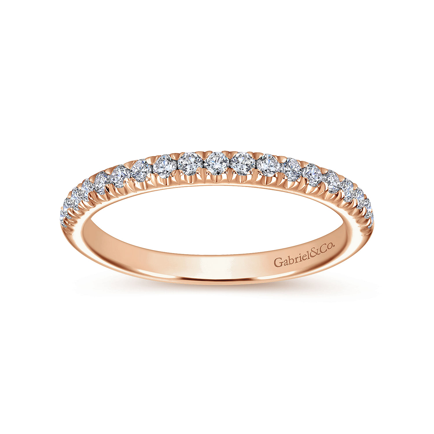 14k Pink Gold Diamond Straight Wedding Band angle 5 14k Pink Gold Diamond Straight Wedding Band angle 5