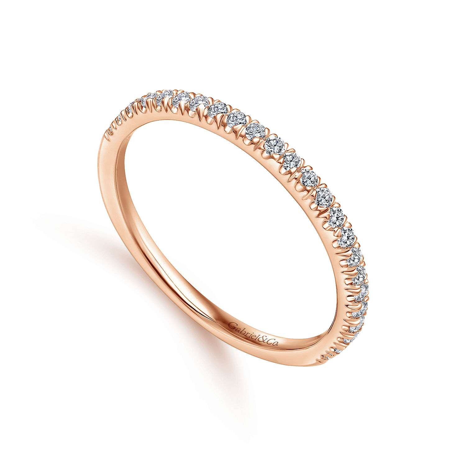 14k Pink Gold Diamond Straight Wedding Band angle 3 14k Pink Gold Diamond Straight Wedding Band angle 3