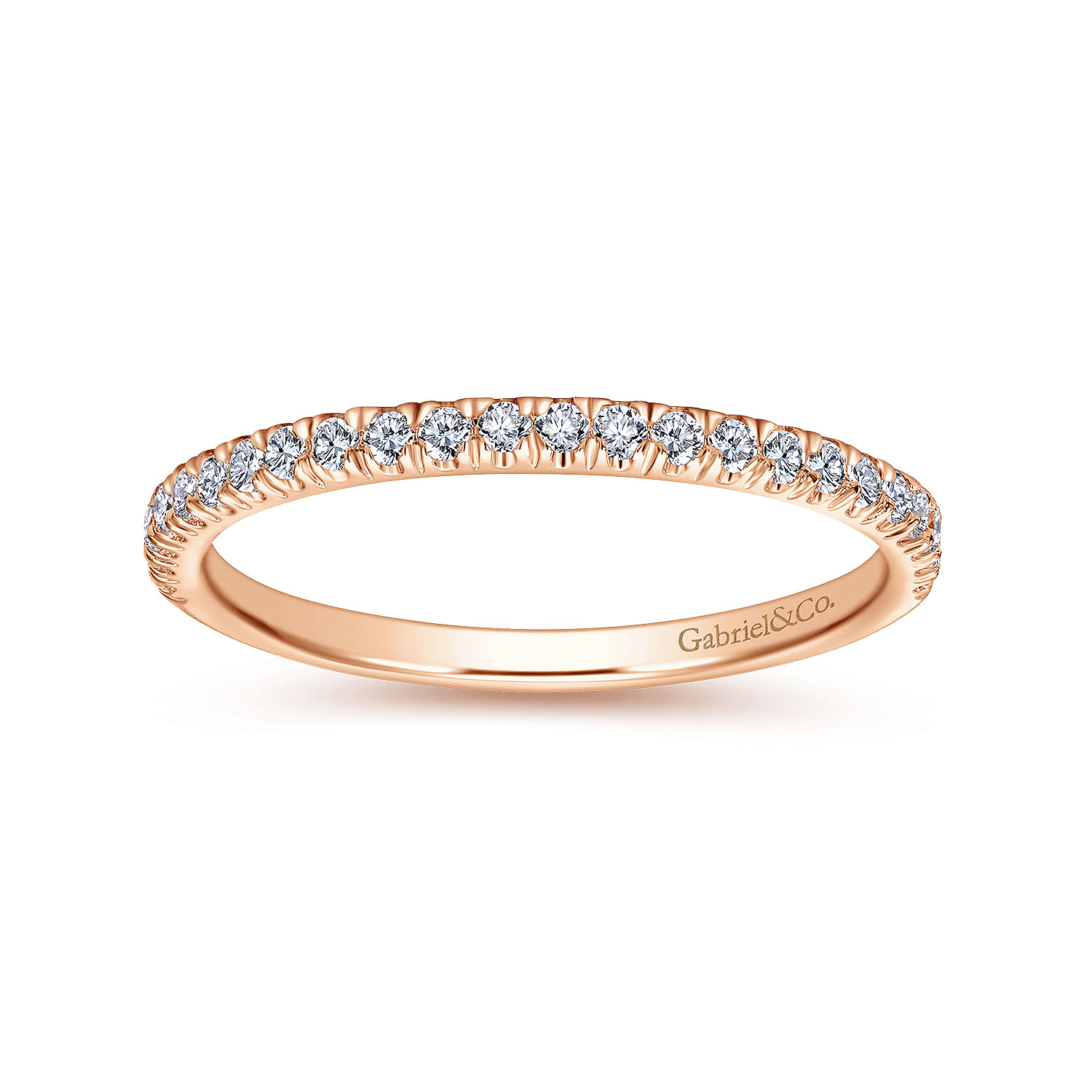 14k Pink Gold Diamond Straight Wedding Band angle 5 14k Pink Gold Diamond Straight Wedding Band angle 5