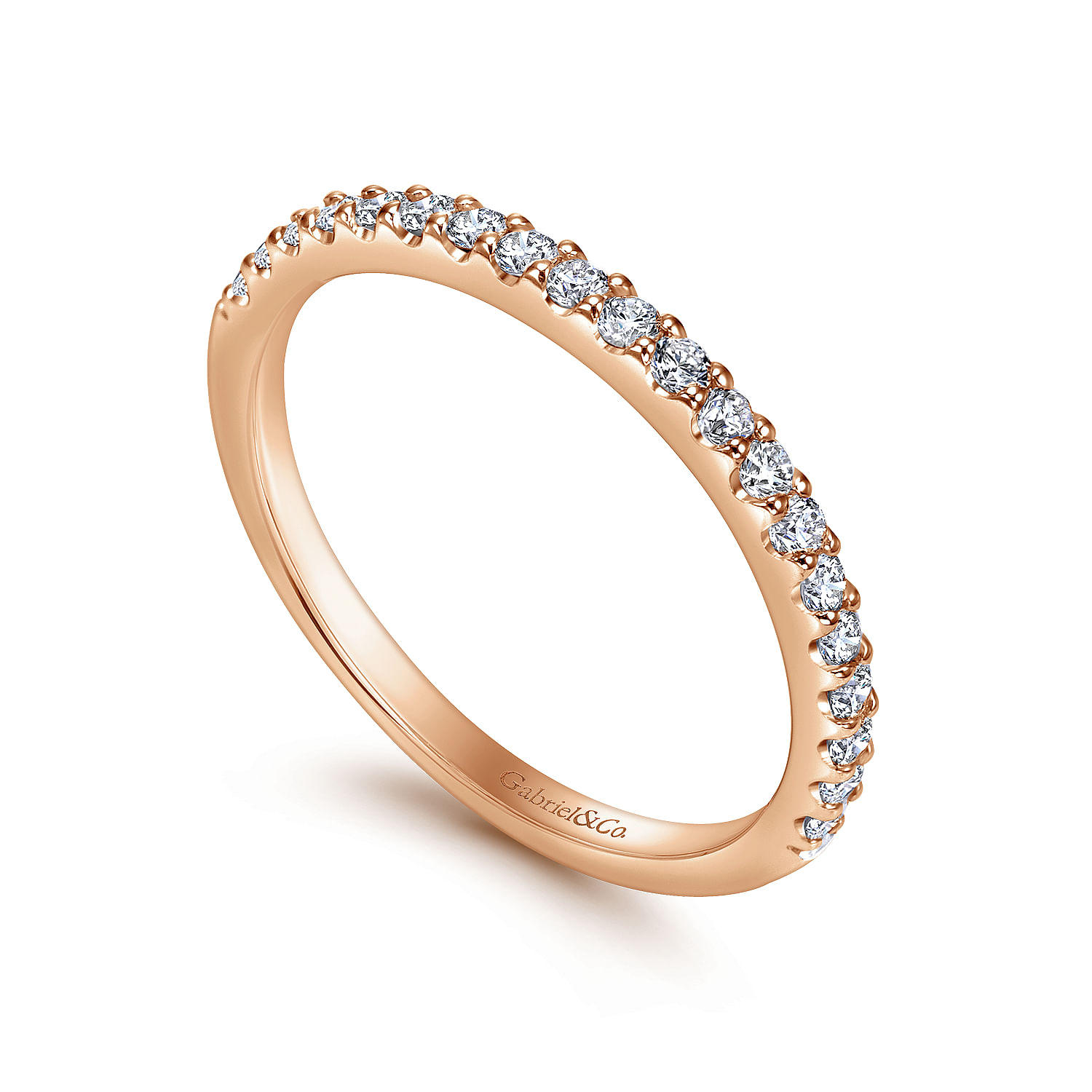 14k Pink Gold Diamond Straight Wedding Band angle 3 14k Pink Gold Diamond Straight Wedding Band angle 3