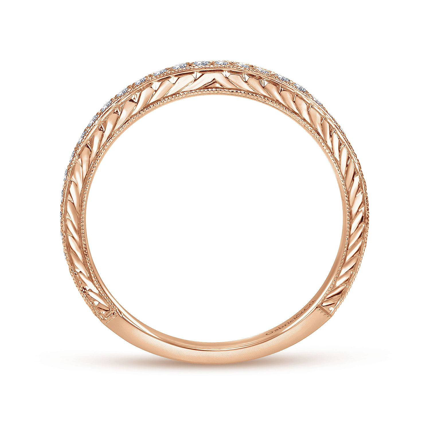 14k Pink Gold Diamond Straight Wedding Band angle 2 14k Pink Gold Diamond Straight Wedding Band angle 2