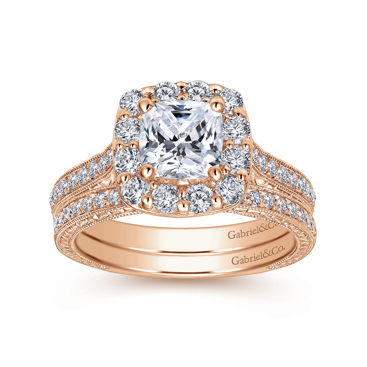 14k Pink Gold Diamond Straight Wedding Band angle 4 14k Pink Gold Diamond Straight Wedding Band angle 4