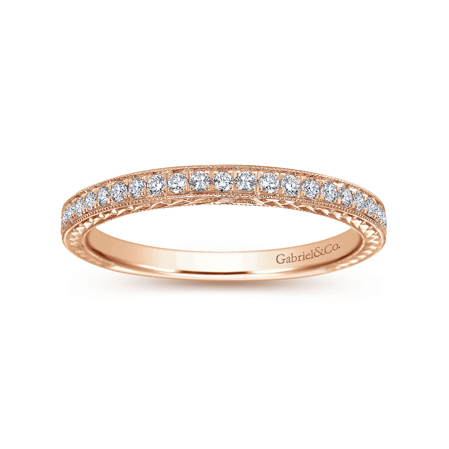 14k Pink Gold Diamond Straight Wedding Band angle 5 14k Pink Gold Diamond Straight Wedding Band angle 5
